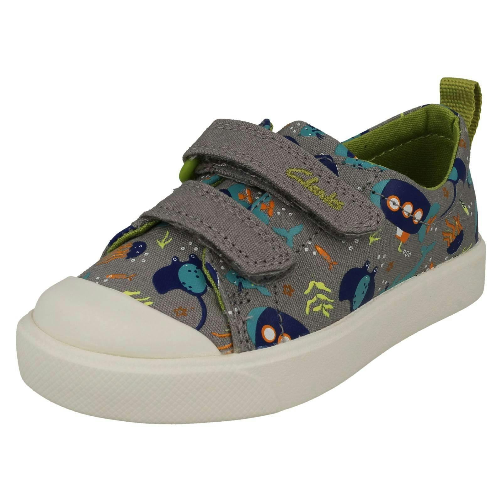 Clarks Light/Grey Childrens Pattern Detailed Weight Canvas Shoes City Bright - Combi - Uk 4.5 Infant - F