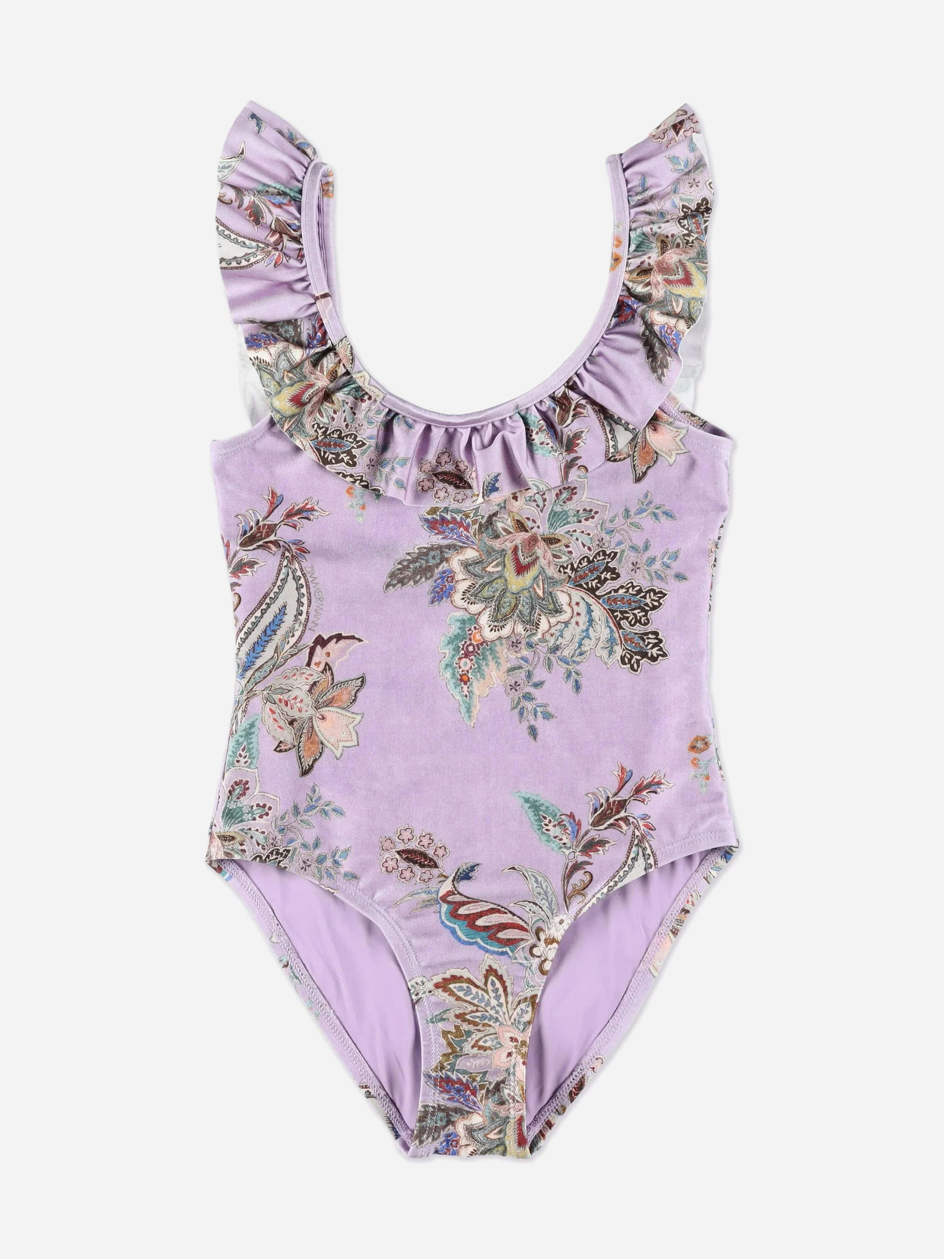 Zimmermann Girls Purple Rhiannon Trim Racer Swimsuit In - 2 Yrs