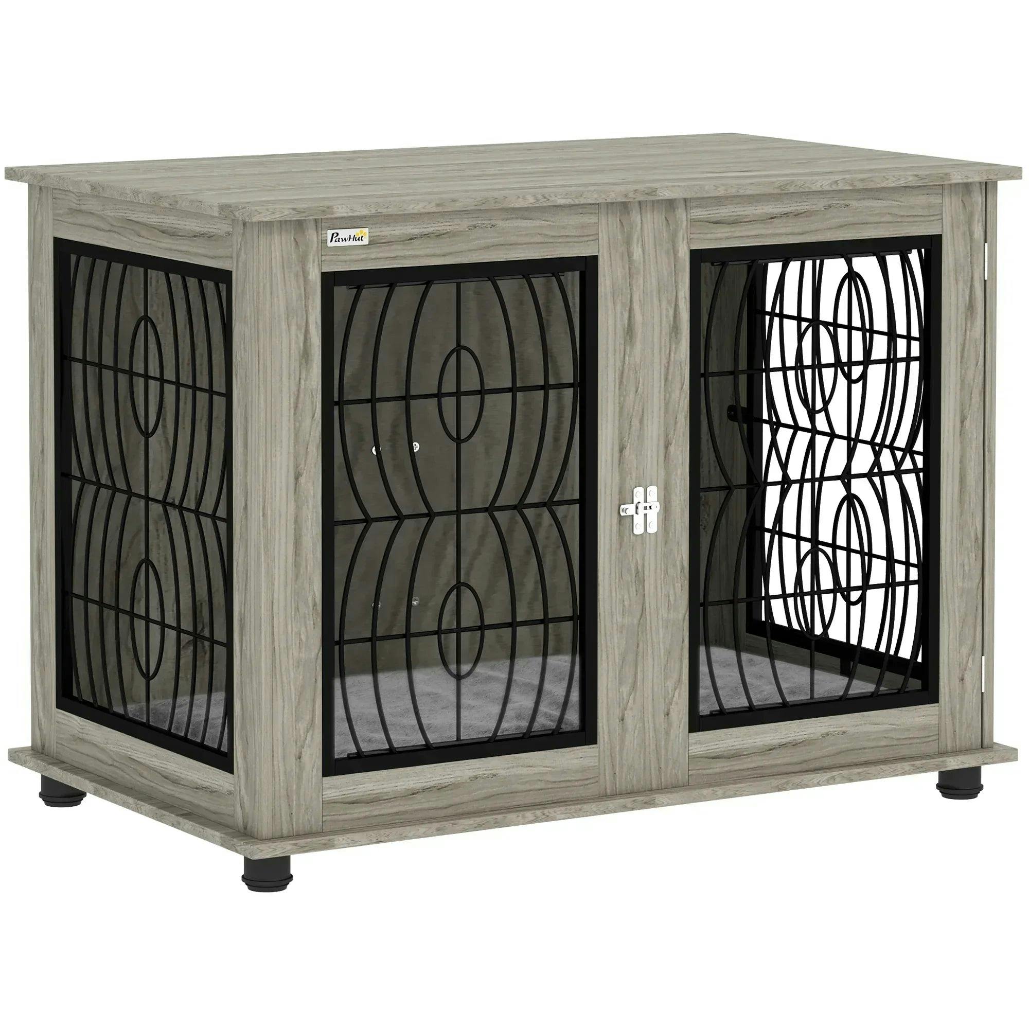 PAWHUT Dog Crate Furniture, 37" End Table Indoor w/ Large Top, Washable Cushion in Grey - Image 5