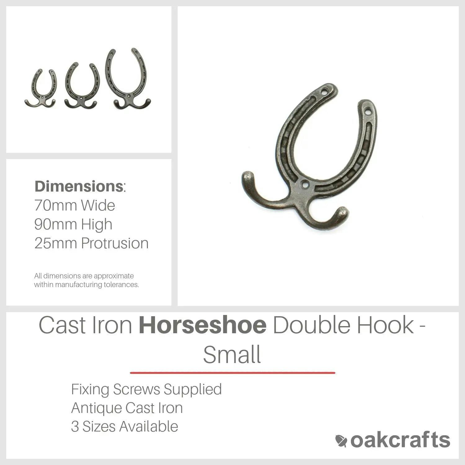 Oakcrafts Antique Cast Iron Horseshoe Double Hook - Small - Image 2