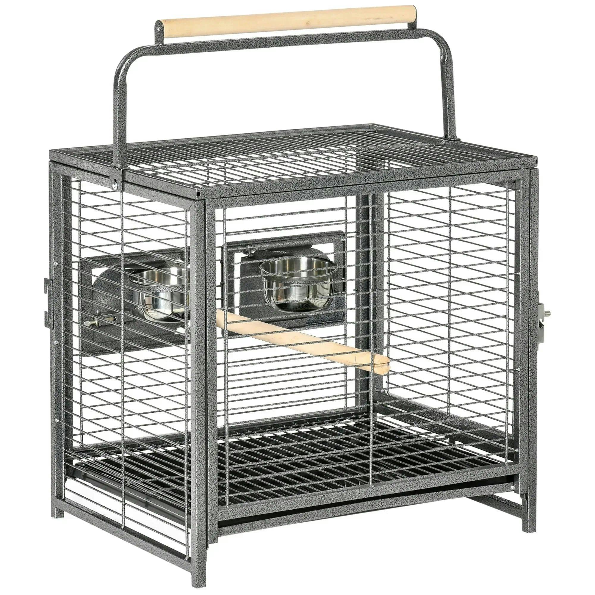 Pawhut Black Parrot Cage Bird Carrier With Wooden Perch, Handle In - Image 12