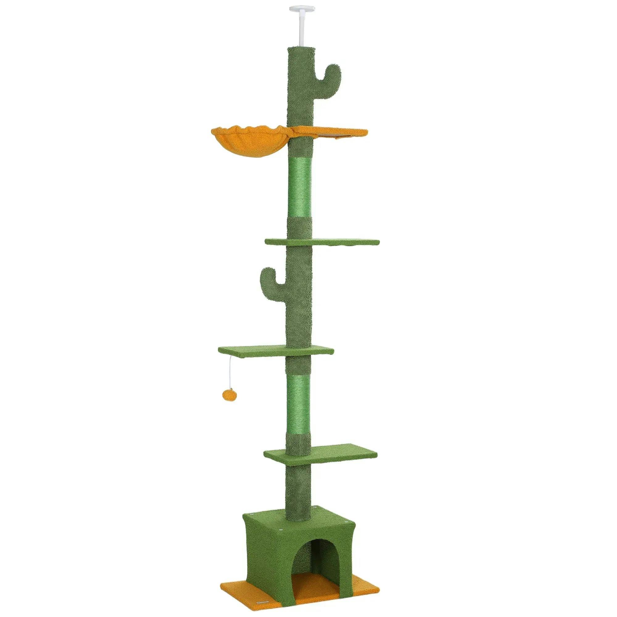 Pawhut Green 230-275Cm Floor-To-Ceiling Cat Tree For Indoor Cats W/ Condo In - Image 5