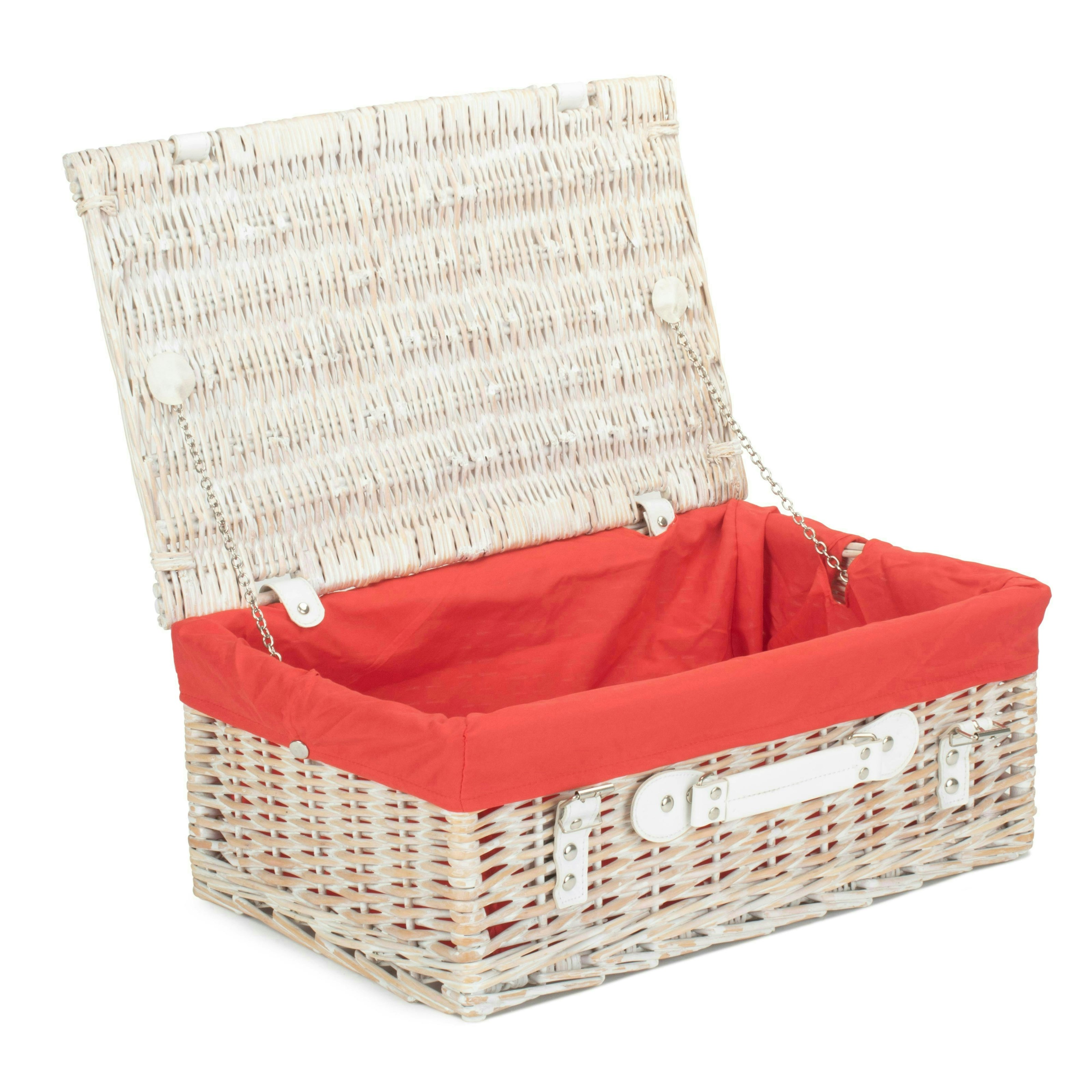 Red Hamper Red/White Hamper 45Cm Wash Willow Wicker Picnic Basket
