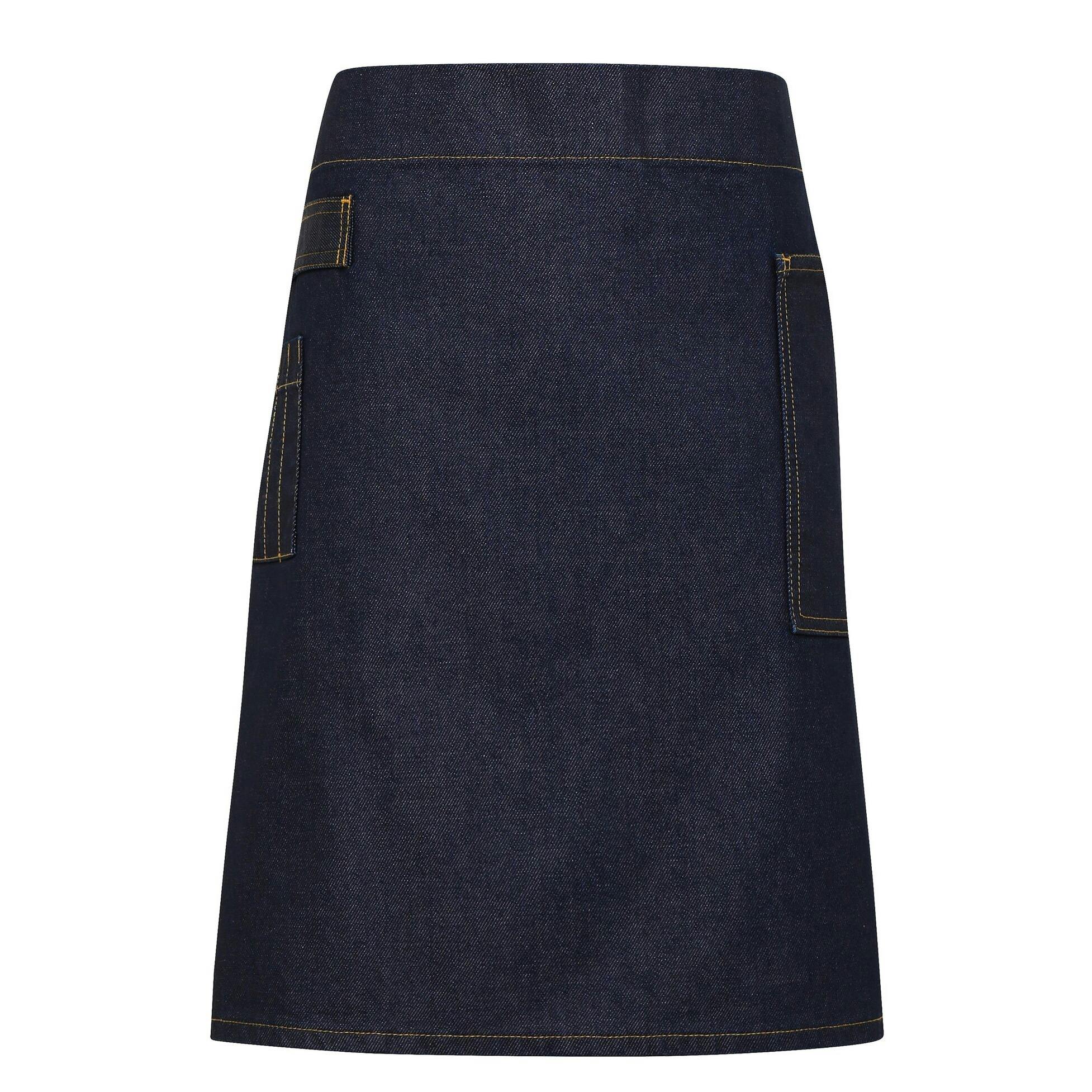 (One Size, Indigo Denim) Premier Unisex Adults Division Waxed Look Denim Waist Apron - Image 2