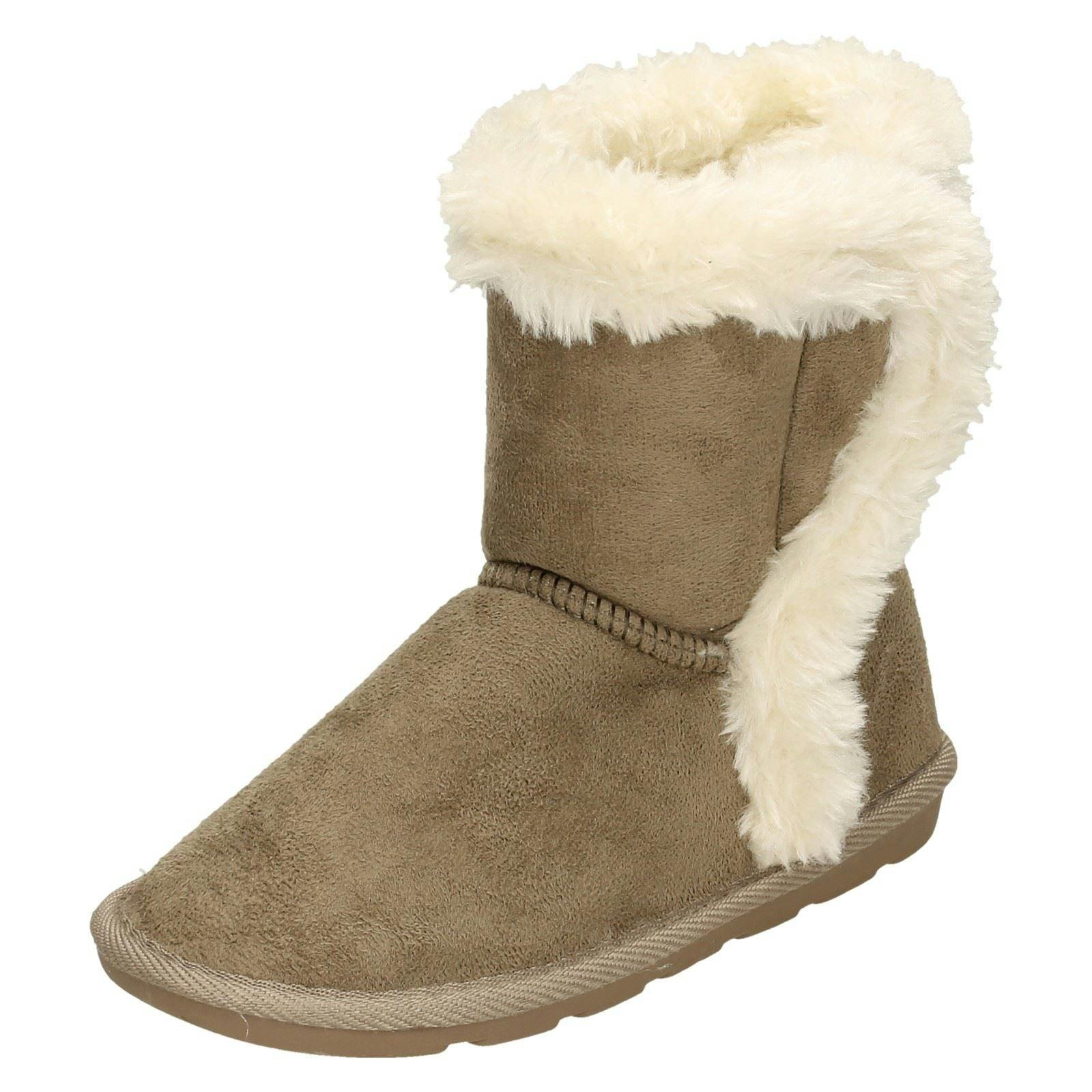 Spot On Girls Fur Trim Ankle Boots - Taupe - Uk 9 Child