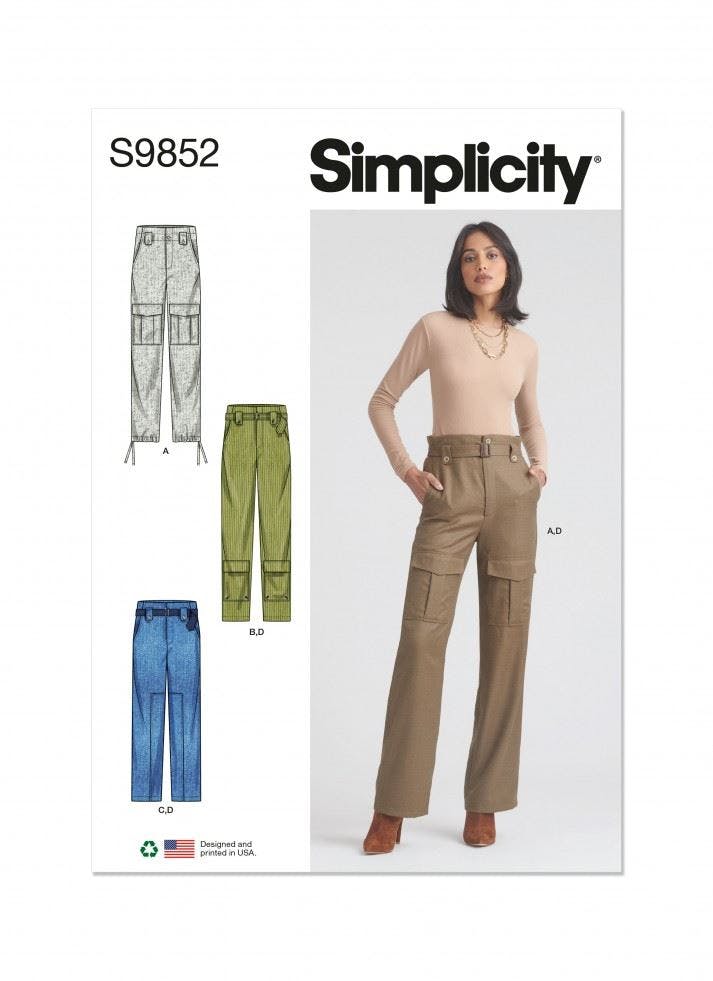 Simplicity Women's Sewing Pattern 9852, Trousers, Belts For K5 (8-10-12-14-16) - Intermediate - K5 (8-10-12-14-16)