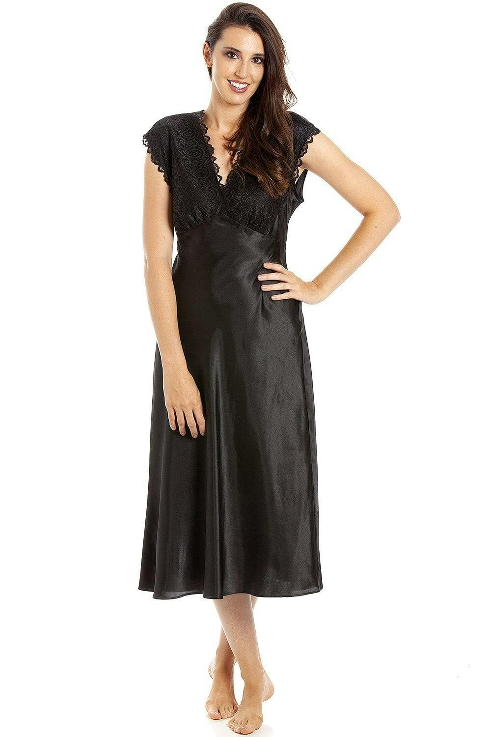 Camille Women's Black Satin Chemises - 14-16