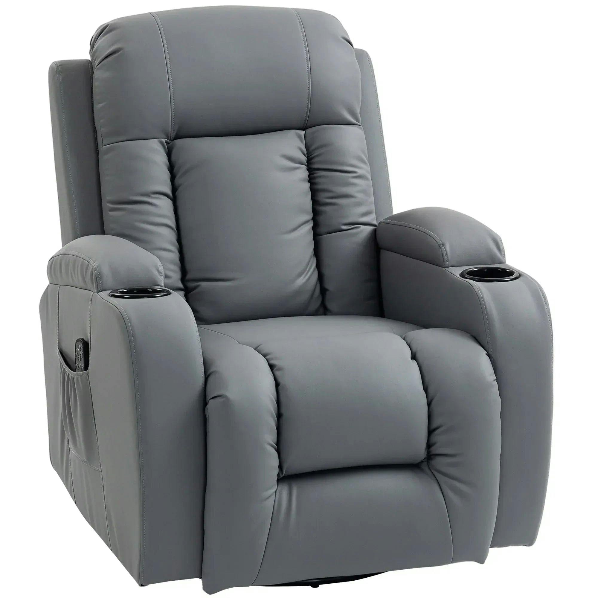 Bobobiy Grey Massage Recliner Armchair, Pu Leather Recliner Chair,