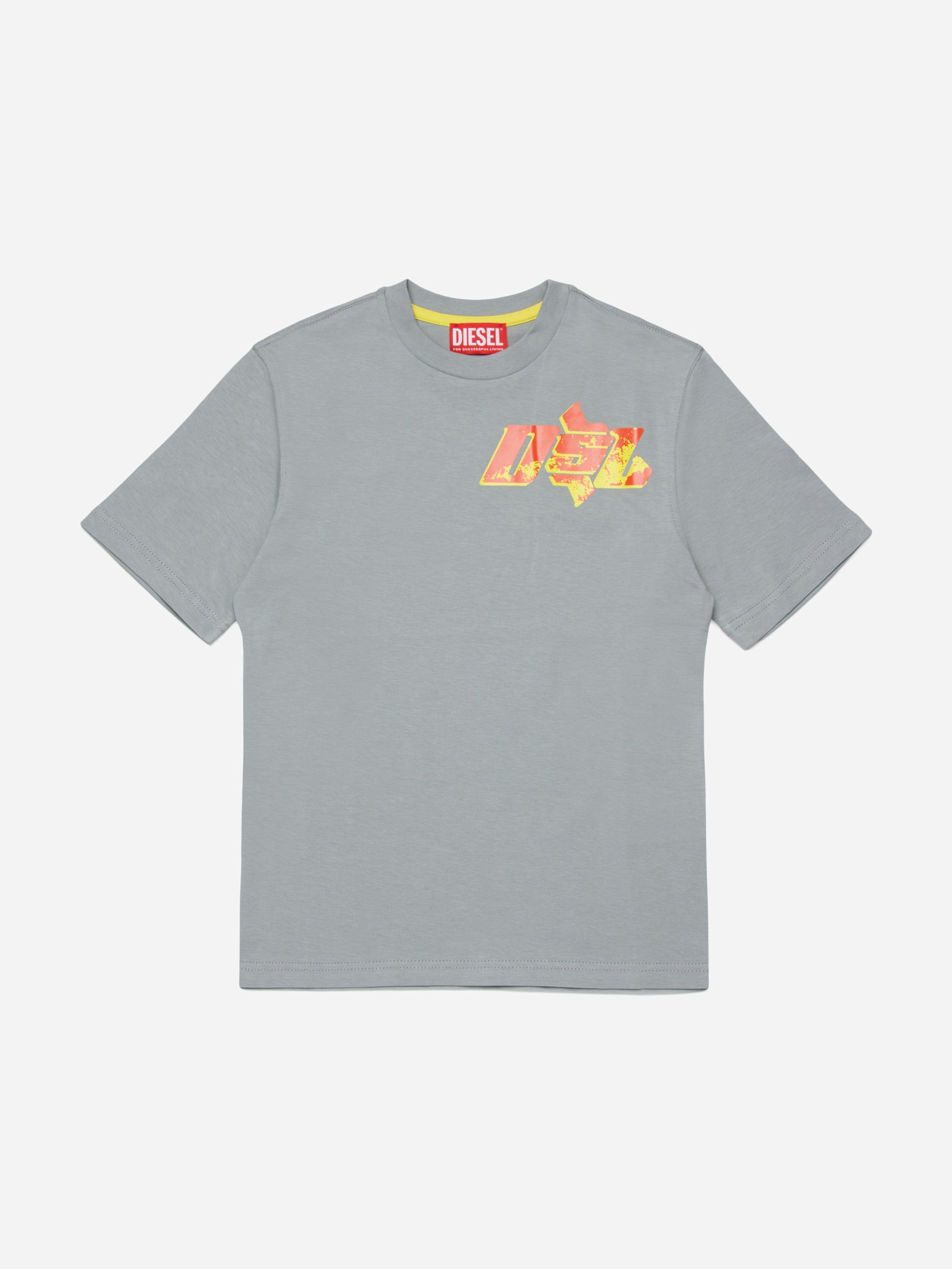 Diesel Boys Grey Logo Print T-Shirt In - 16 Yrs