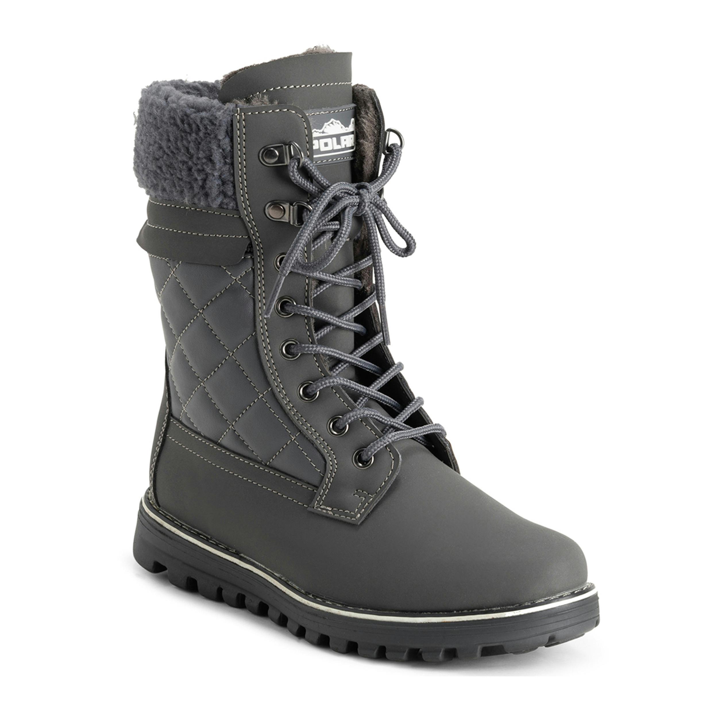Viva Women's Grey Polar Memory Foam Thermal Deep Tread Rubber Sole Snow Boots - 6 - Leather