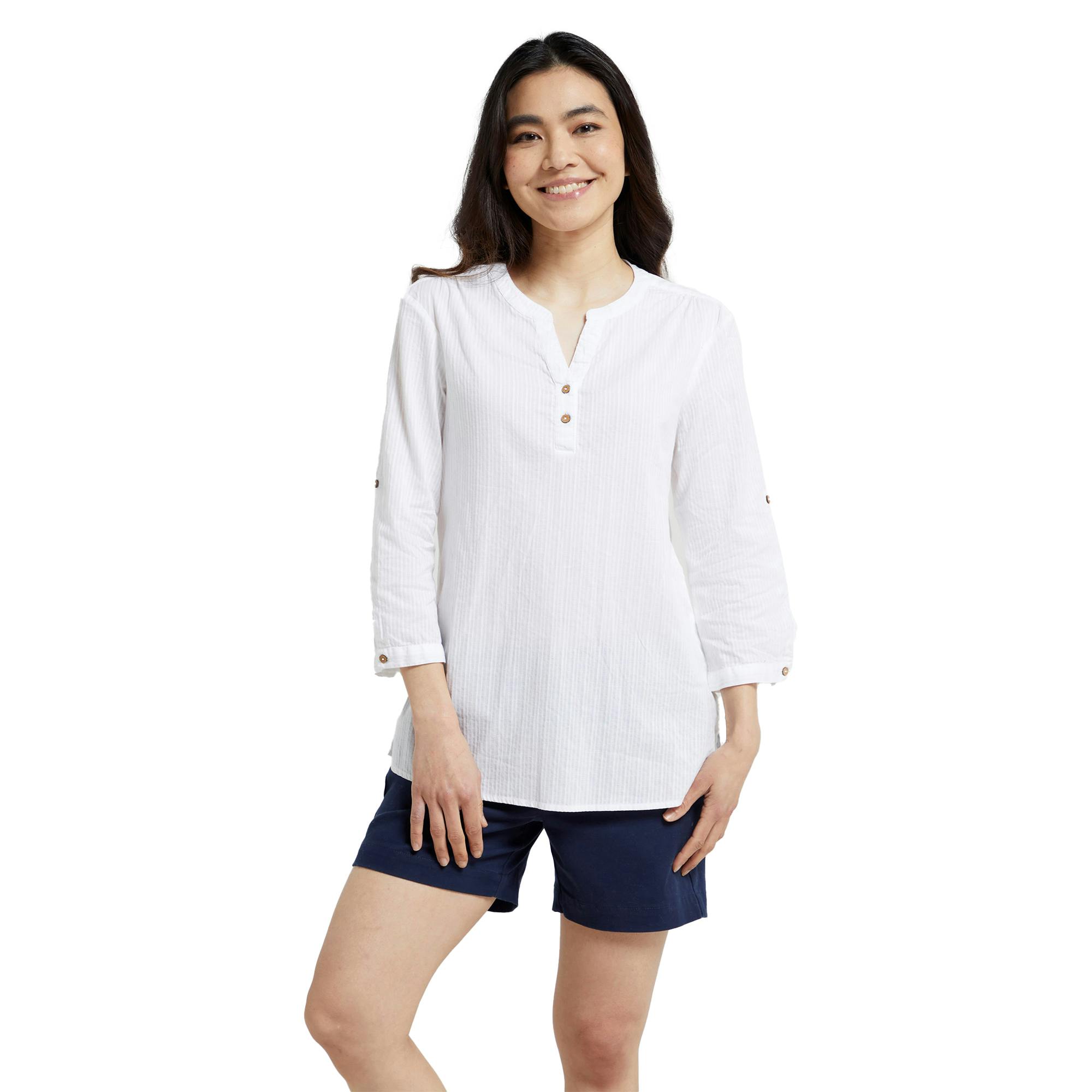 Mountain Warehouse Women's White Petra Relaxed Fit 3/4 Sleeve Shirt - 8 Uk - 100% Cotton