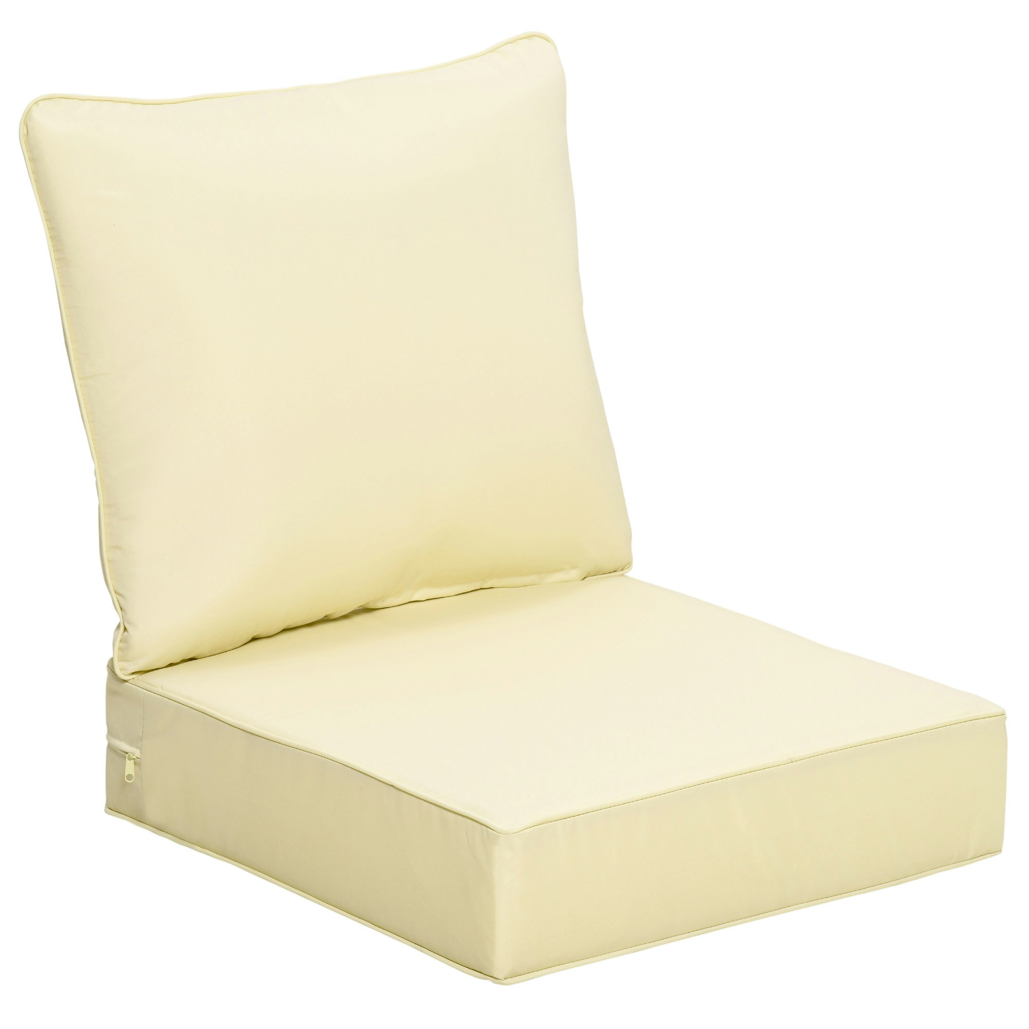 Outsunny Beige Outdoor Seat And Back Cushion Set, Deep Seating Chair Cushion, - Olefin, Sponge, Tiled Cotton - 61Cm X 61Cm X 15Cm