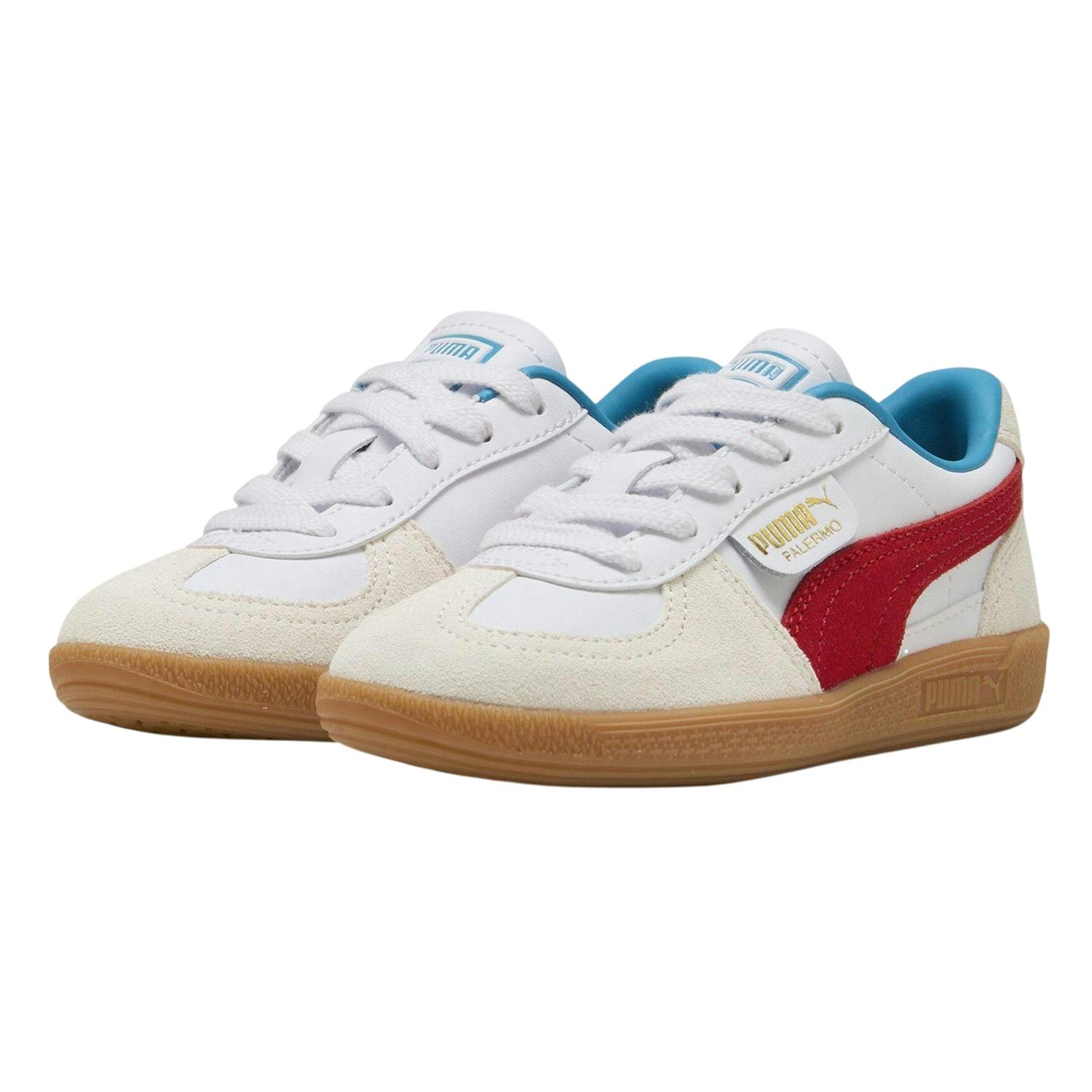 Puma White/Red Kids Palermo Leather Low Cut Flat Trainers - 2 Uk - 100% Mixed