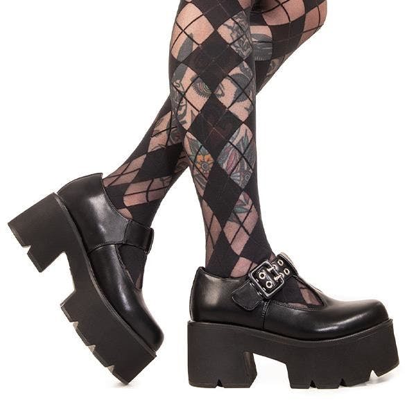 Lamoda Black Watch Me Chunky Mary Jane Shoes Gothic Platform Heels - Uk8
