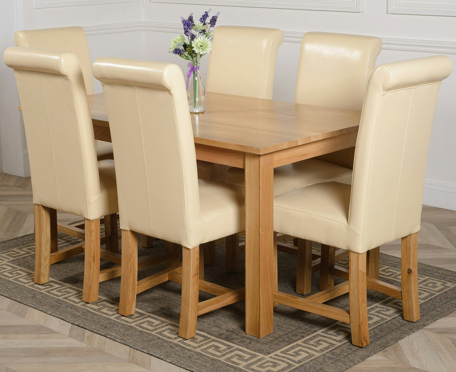 Rackhams Ivory Oslo 150 X 90Cm Oak Dining Set With Washington Leather Chairs - 6 Chairs Medium