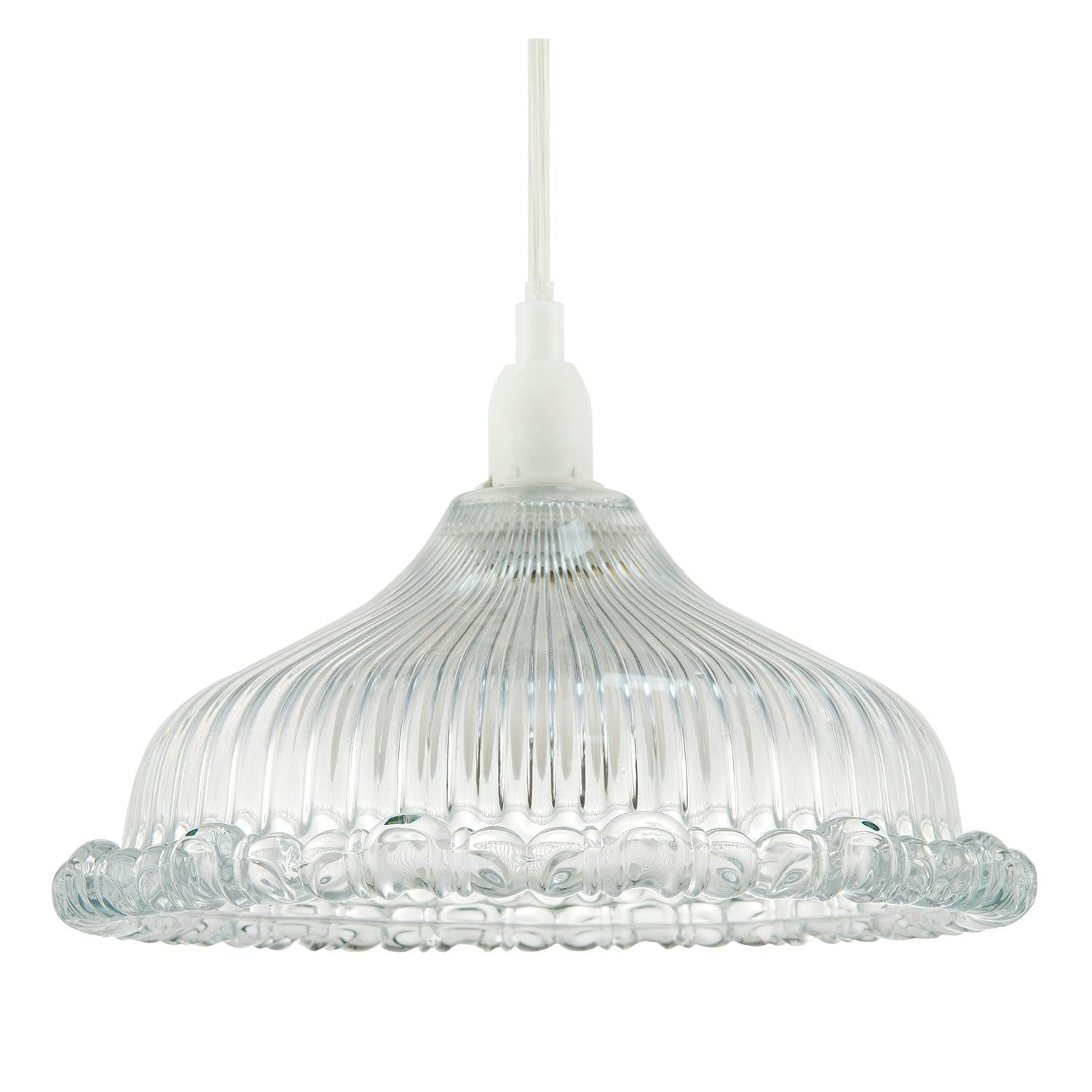 Happy Homewares Light Modern Clear Line Ribbed Glass Pendant Shade With Moulded Edge