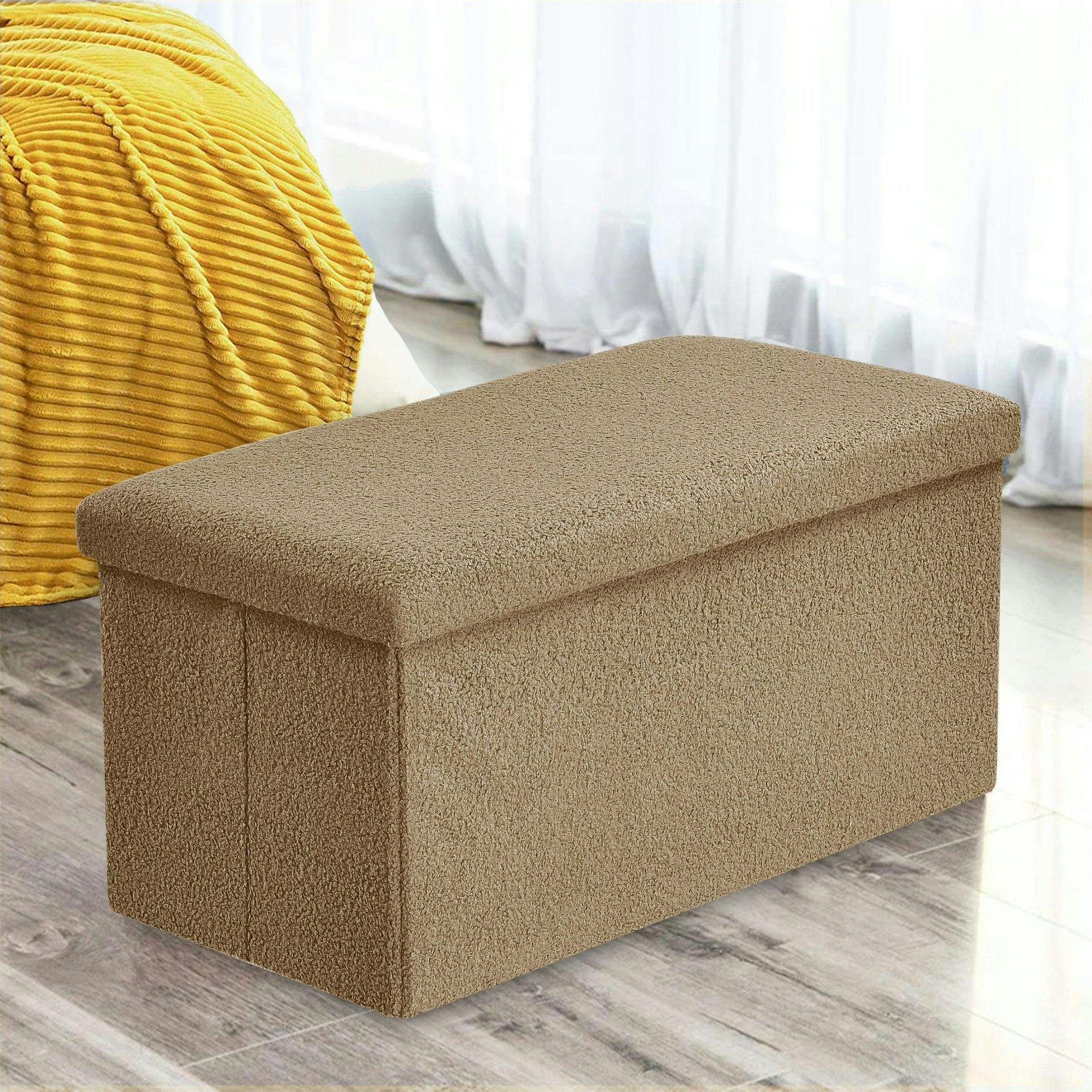 Rackhams Cream Boucle Storage Ottoman - 76Cm X 38Cm Foldable