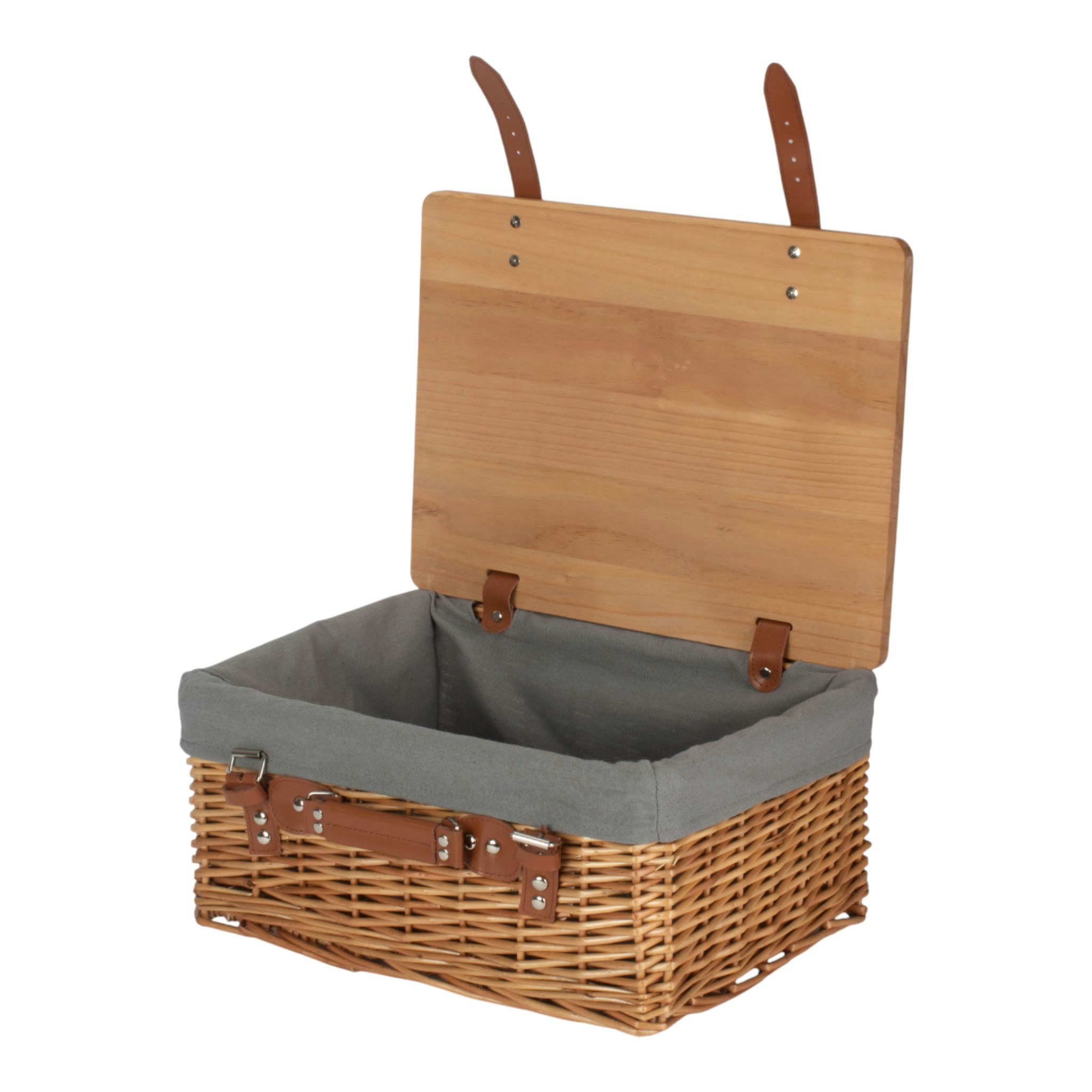 Red Hamper Red/Grey Hamper Double Steamed Lined Willow Picnic Basket With Pinewood Lid - Large - 1 - Wicker And Pinewood