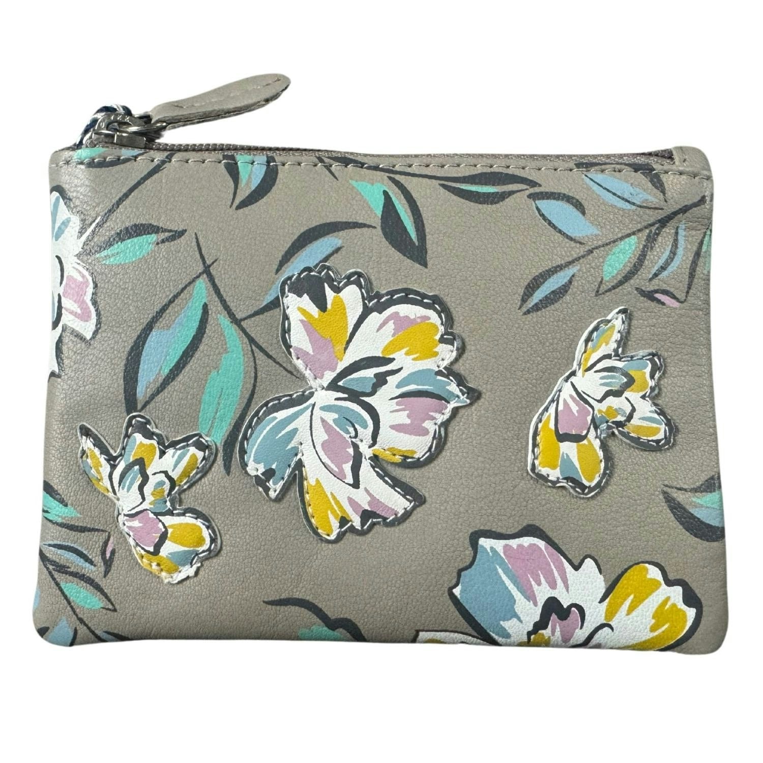 Mala Leather Grey Zinnia Floral Card & Coin Rfid Leather Purse