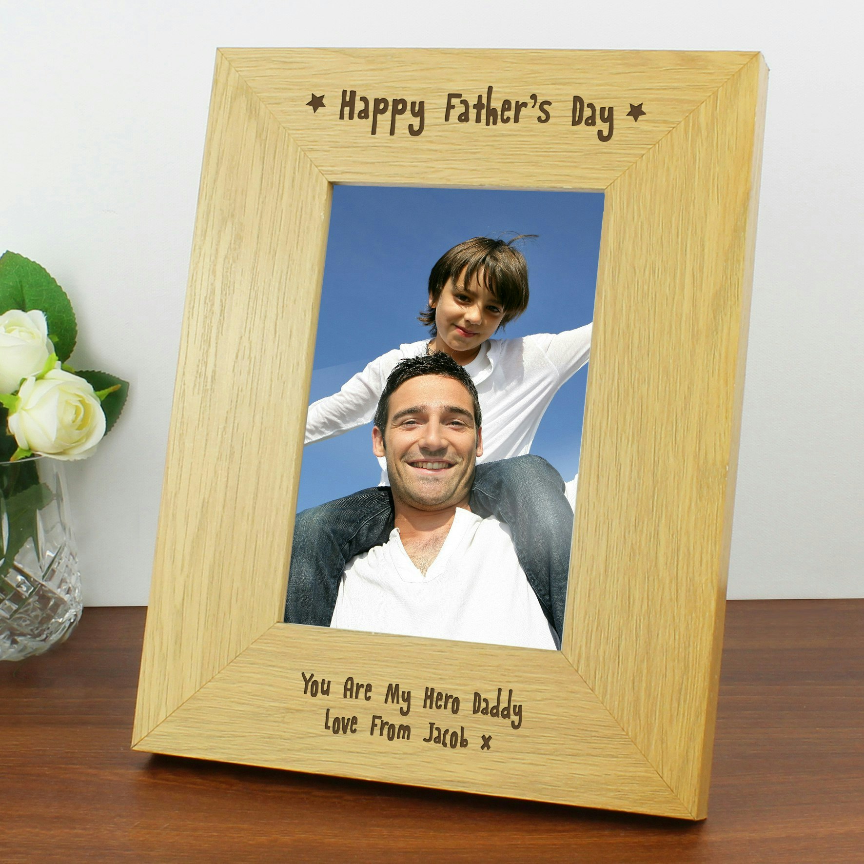 Rackhams Personalised Oak Finish 6X4 Happy Fathers Day Photo Frame