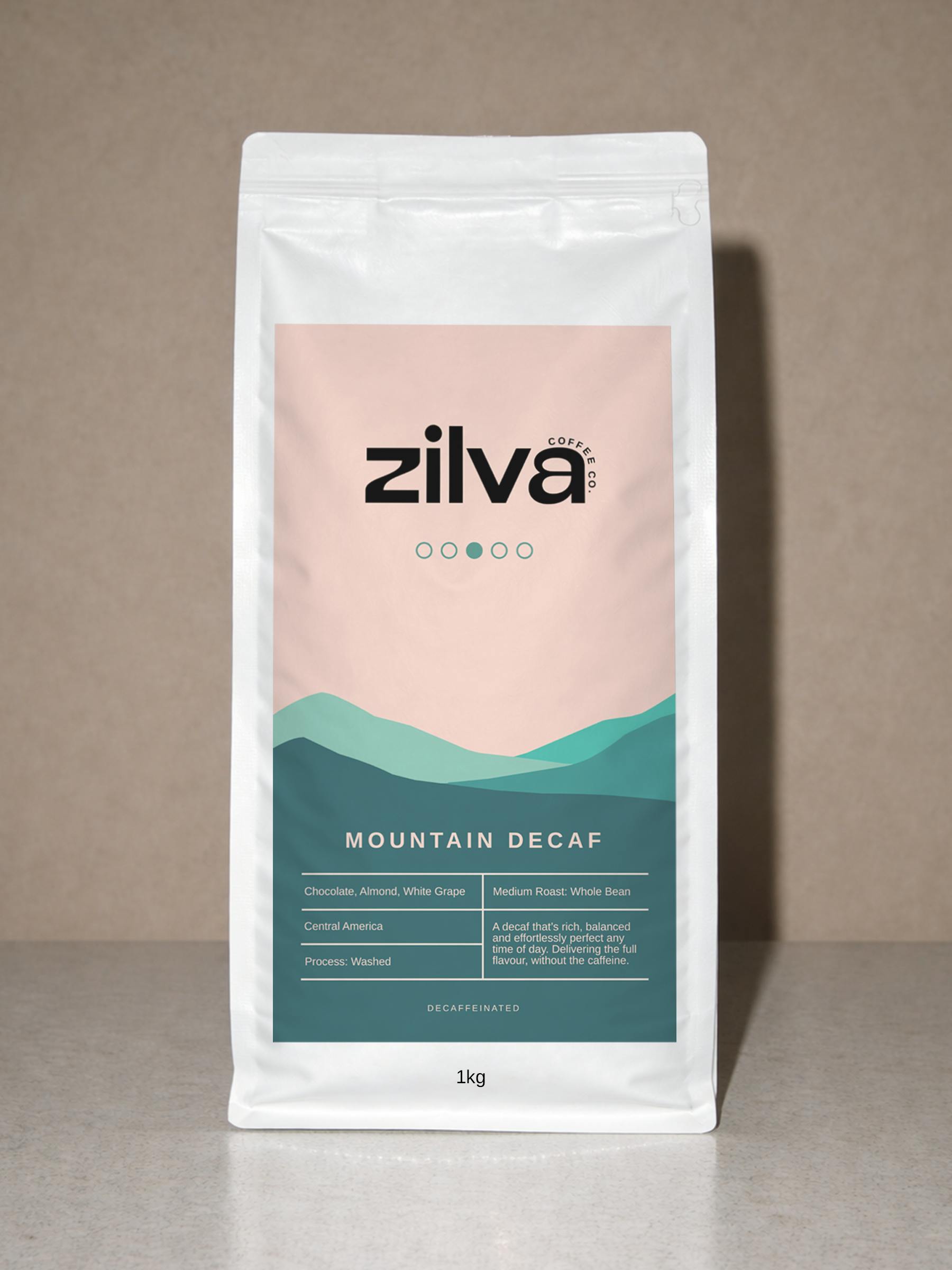 Zilva White Mountain Decaf Coffee Beans - Medium Roast - 1Kg