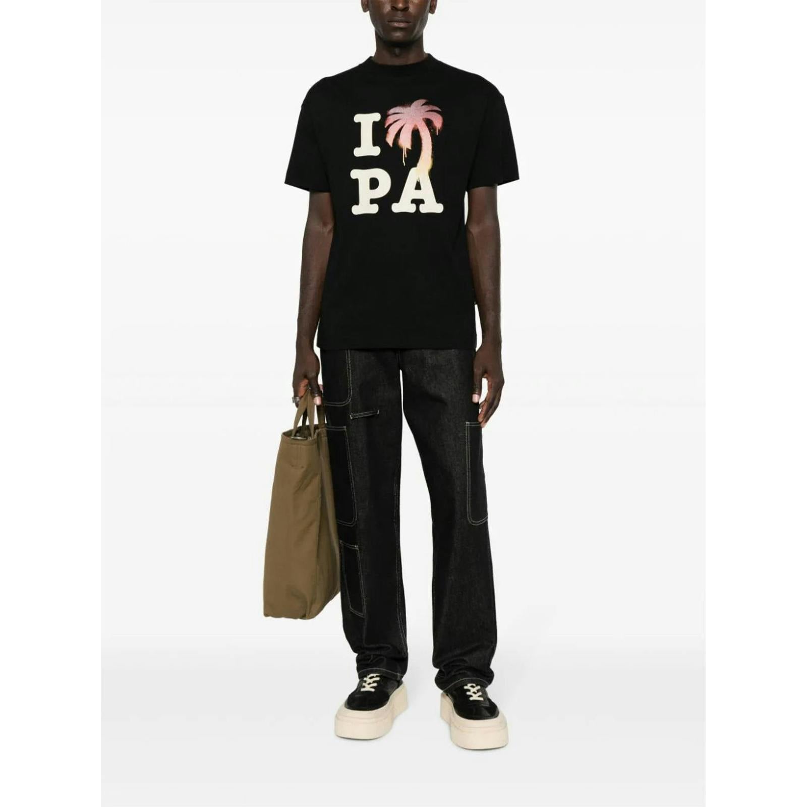 Palm Angels Black Logo Printed I Love Pa T-Shirt In - S