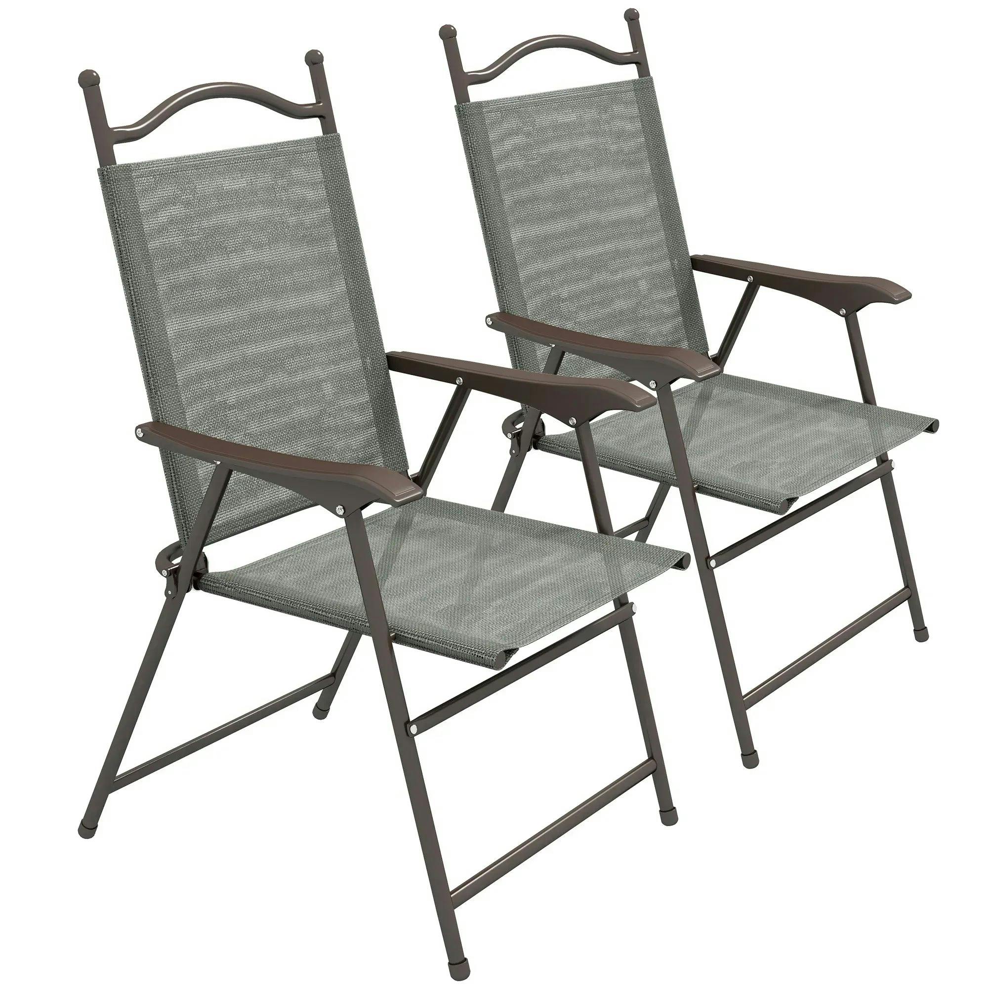 Outsunny Folding Chairs Set, Breathable Mesh Fabric Seat, Dark Grey - Image 6