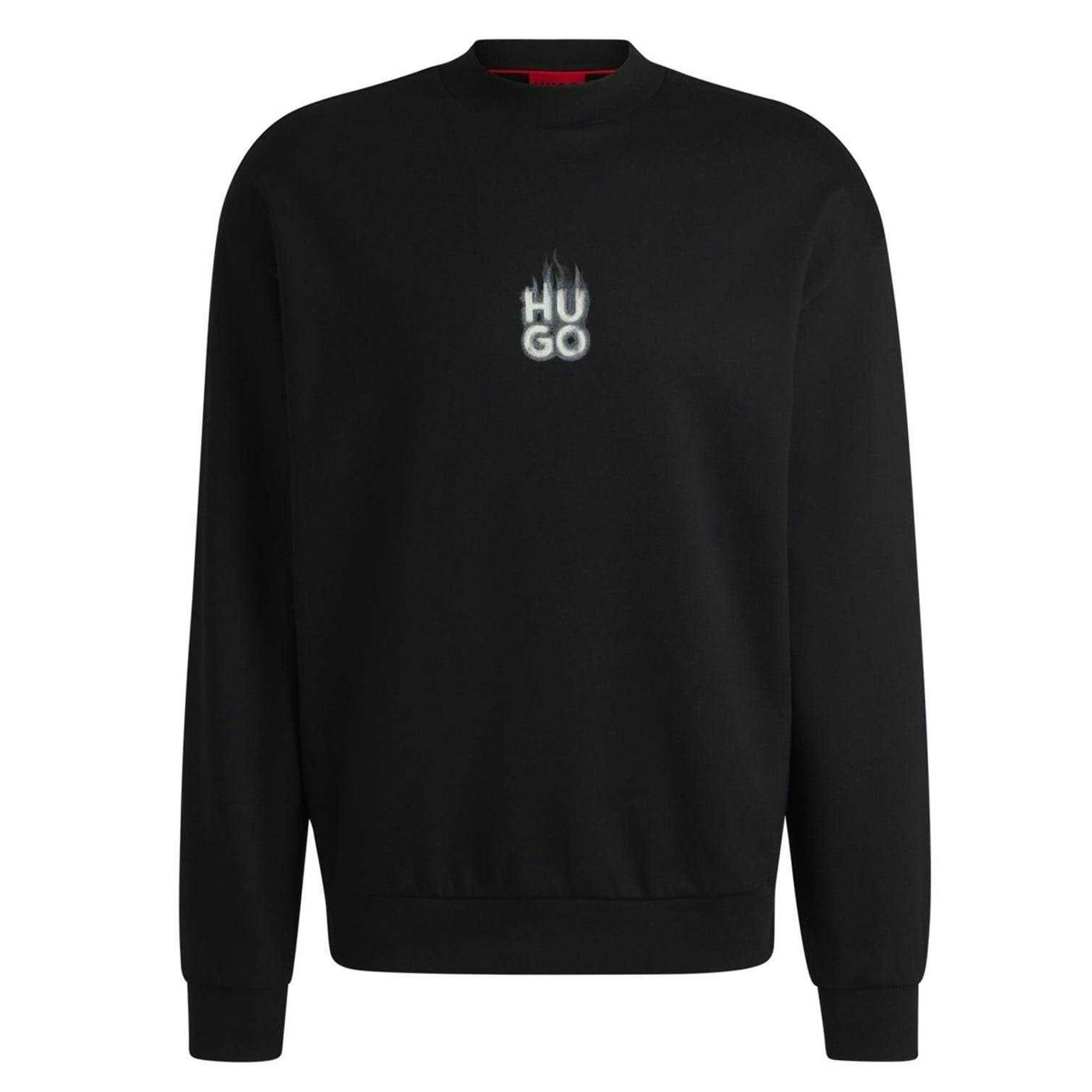Hugo Men's Black Flames Relaxed Fit Sweatshirt - Xl - 100% Cotton