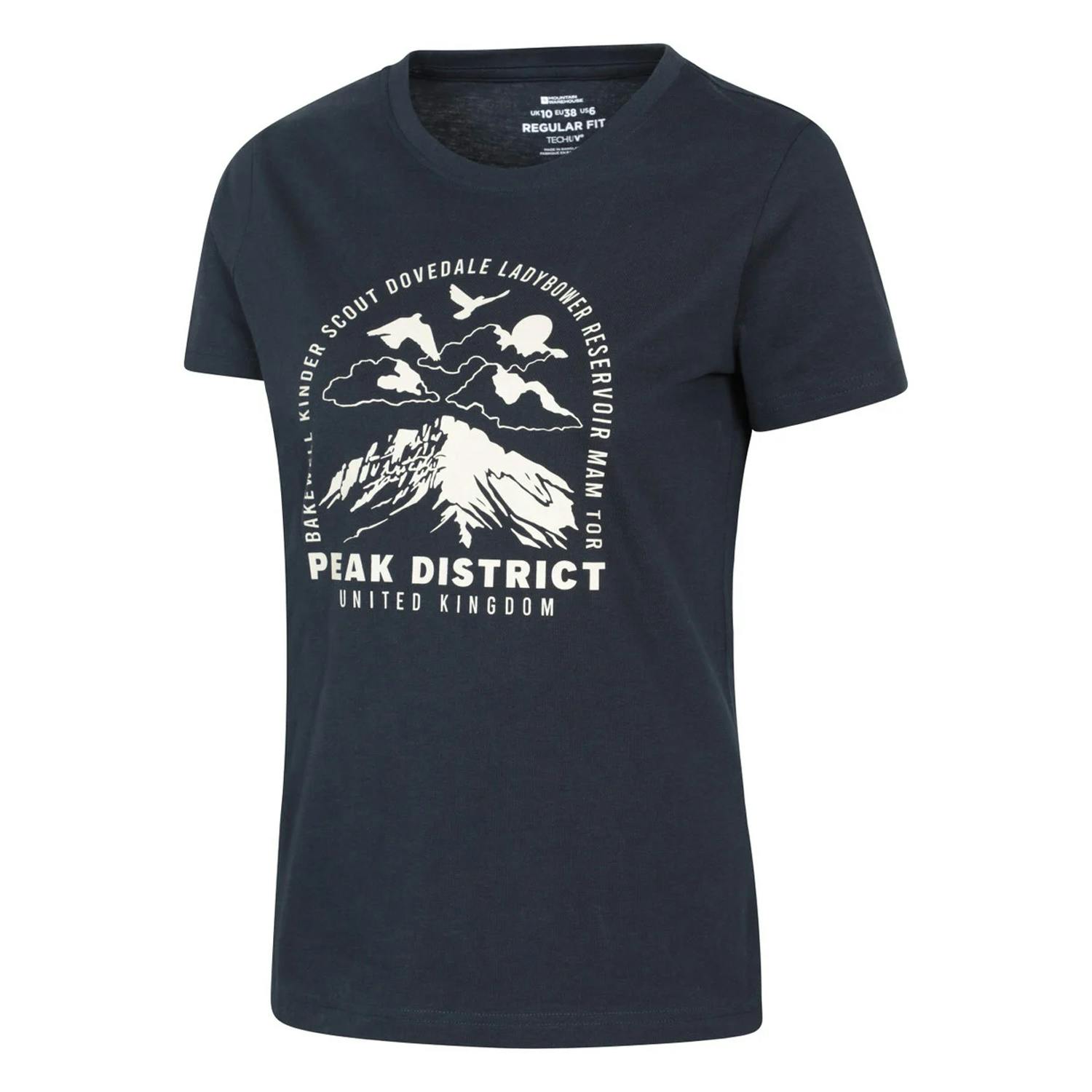 Mountain Warehouse Women's Indigo Peak District Printed T-Shirt - 10 Uk - 100% Organic Cotton