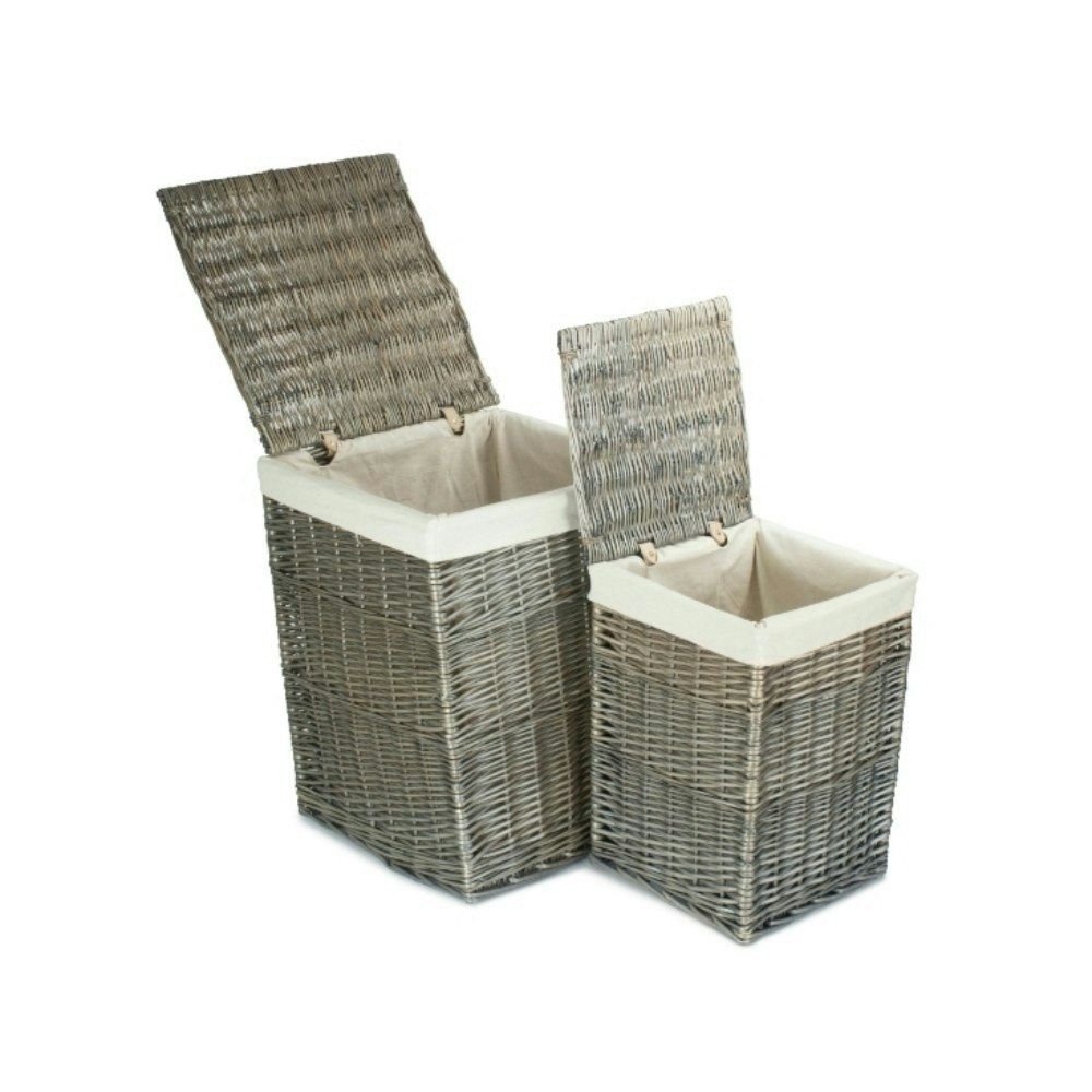 Red Hamper Set Of 2 Antique Wash Wicker Laundry Basket With Oatmeal Lining