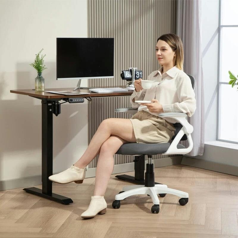 HOMCOM Grey Ergonomic Swivel Computer Chair - Flip Up Armrests - Mesh Back - Adjustable Height - Image 4
