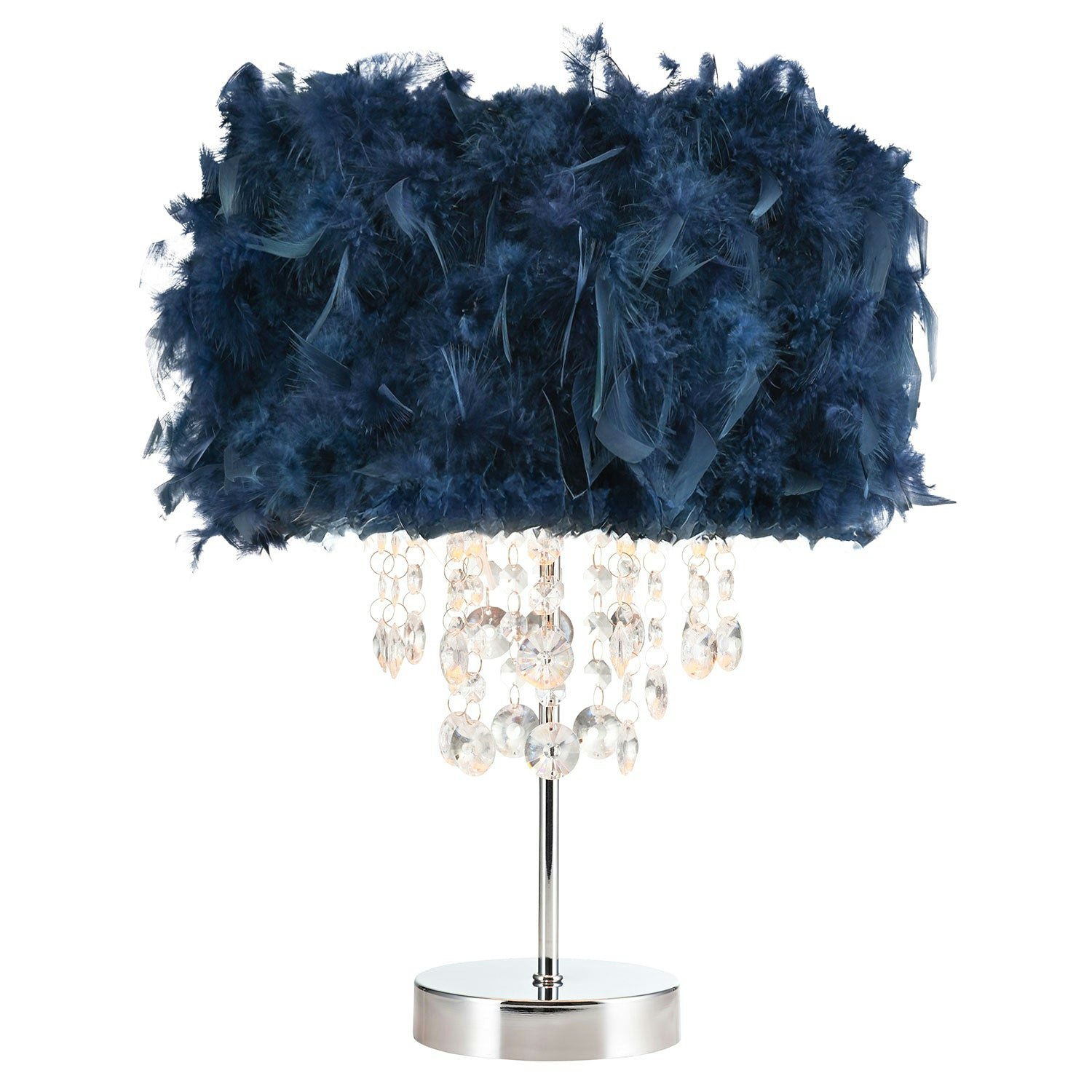 Happy Homewares Blue Chandelier Style Midnight Feather Table Lamp With Waterfall Drops