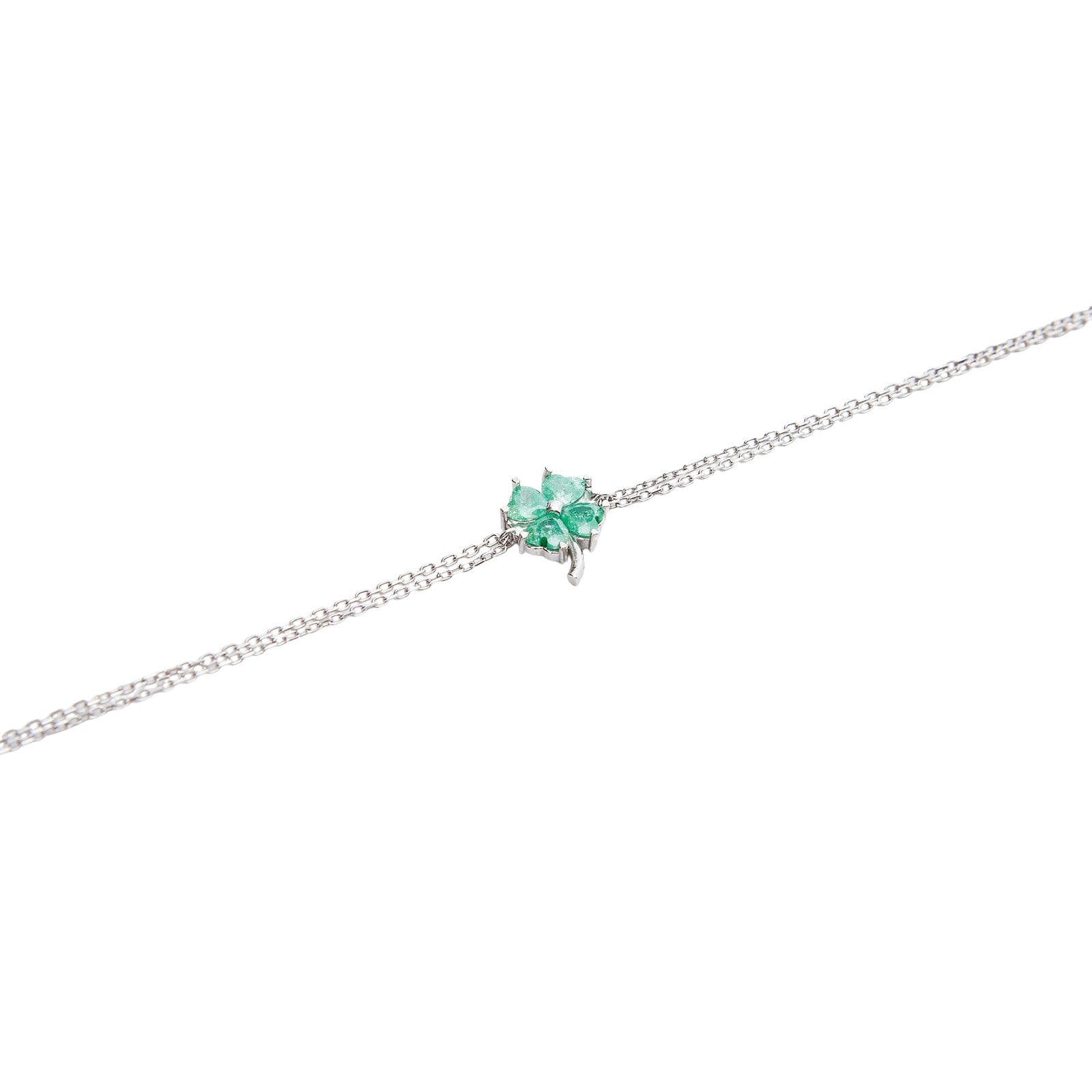 Spero London Women's Silver/Green Sterling Four Leaves Clover Bracelet