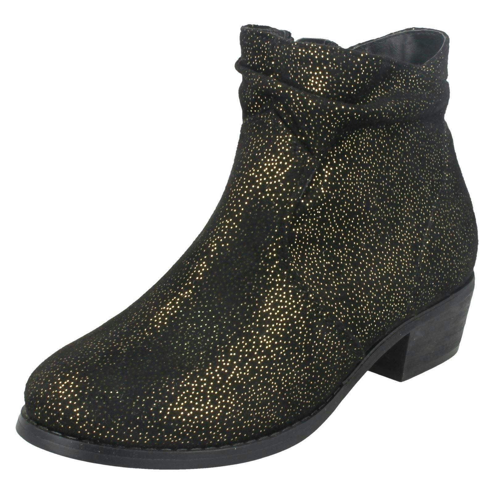 Spot On Girls Black Mid Heel Rouched Ankle Boots - Uk 13 Child