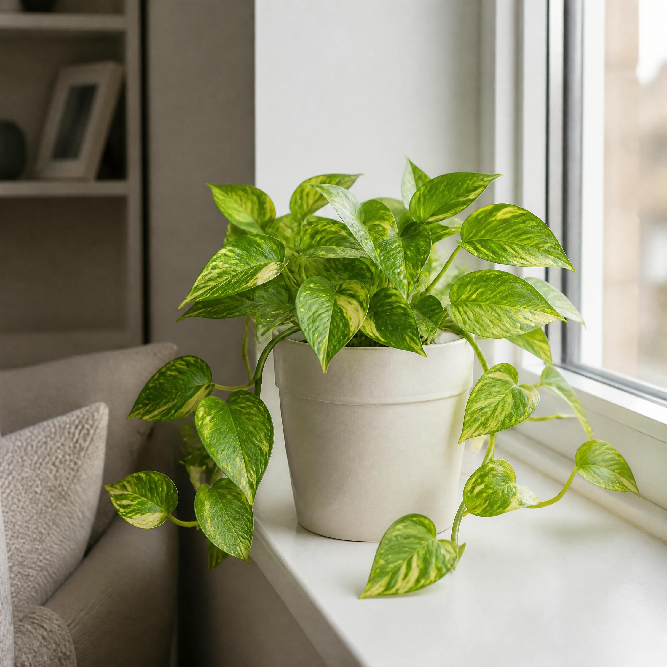 - Epipremnum Aureum Golden Pothos 12Cm Pot In Matt Cream Ceramic Pot - Image 2