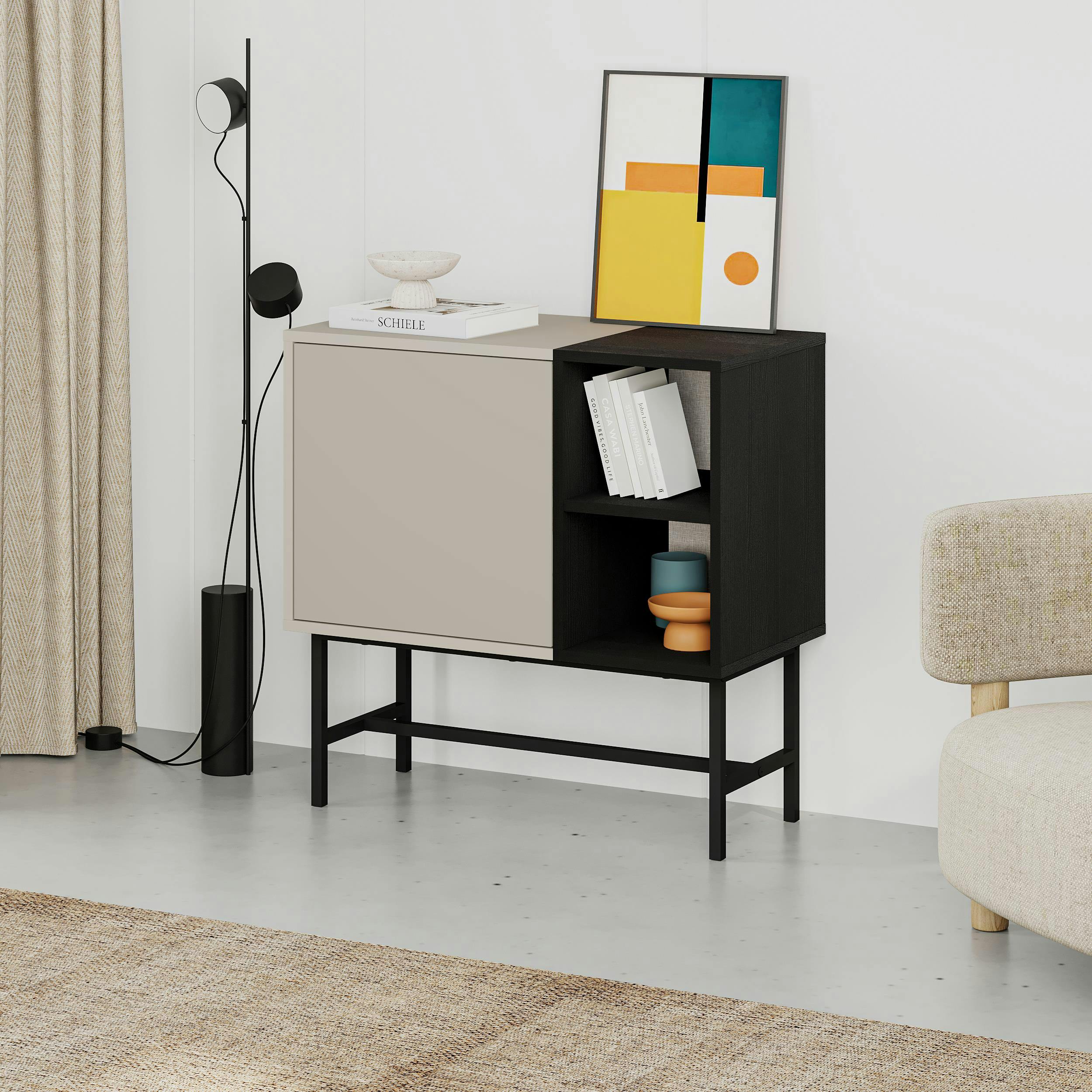 Decortie Storage Cabinet Push-To-Open Door Sideboard, Open Shelf,Metal Leg, Easy Assembly, Living-Dining Room - Sandstone