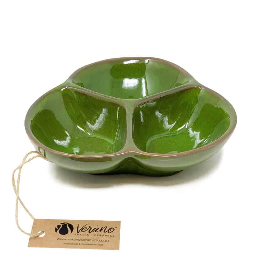 Verano Spanish Ceramics Dark/Green Selena - Snack Trio Dish (Medium)