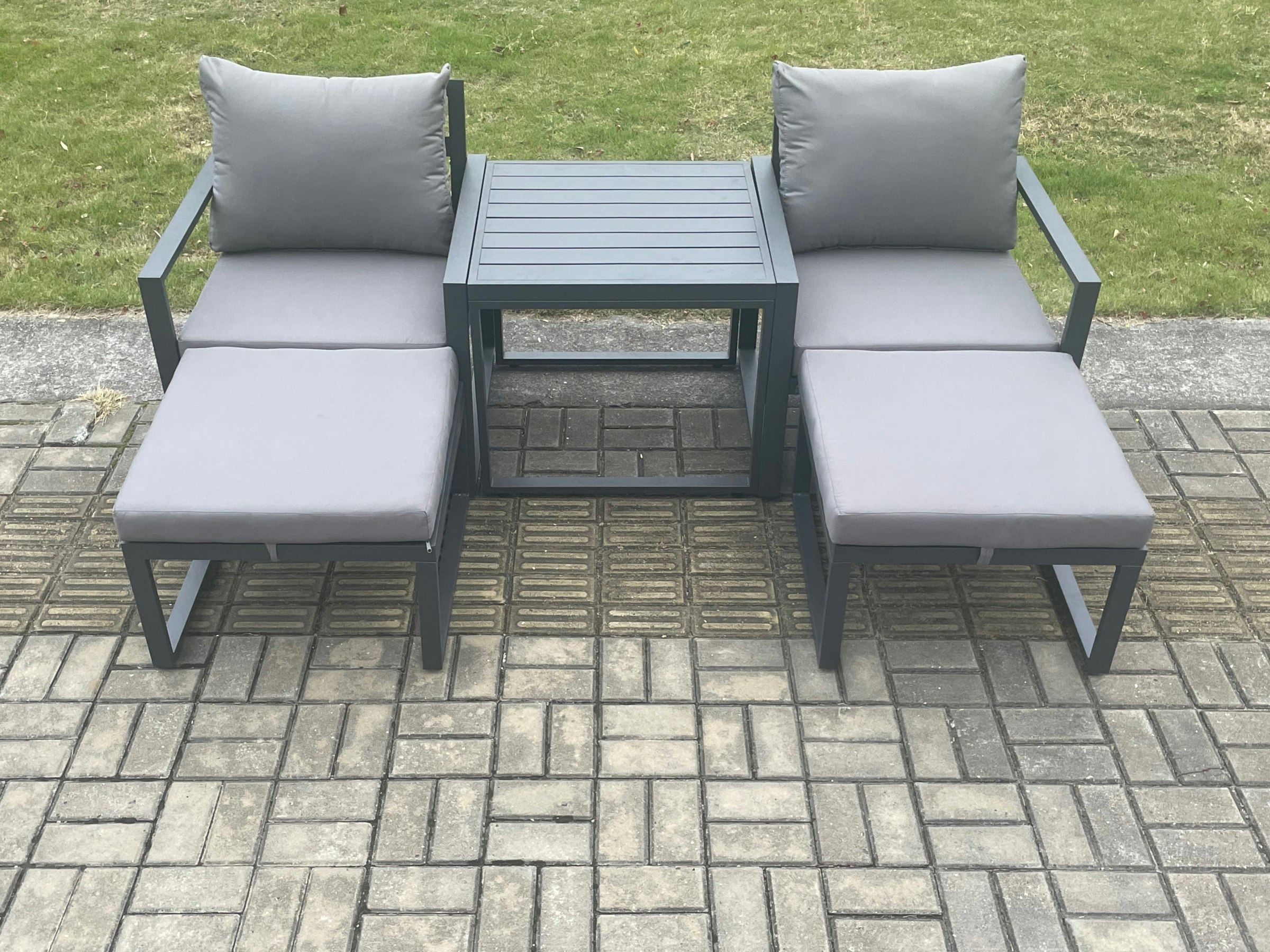 Fimous Dark/Grey Aluminium 5 Pieces Garden Furniture Set Chair And Footstool With Table Including Cushions
