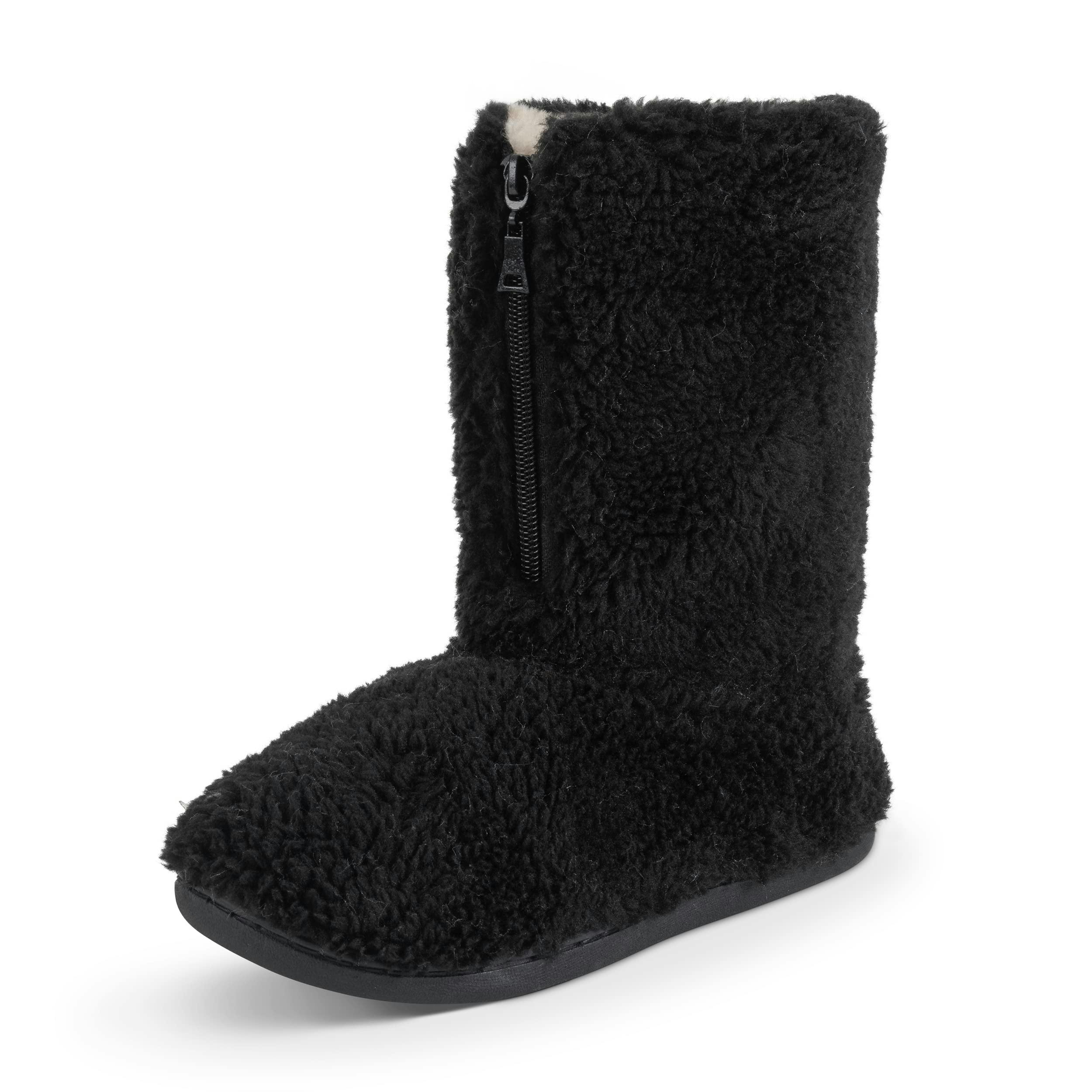 Viva Women's Black Polar Memory Foam Zipper Faux Fur Cosy Boots - 6 - Shearling