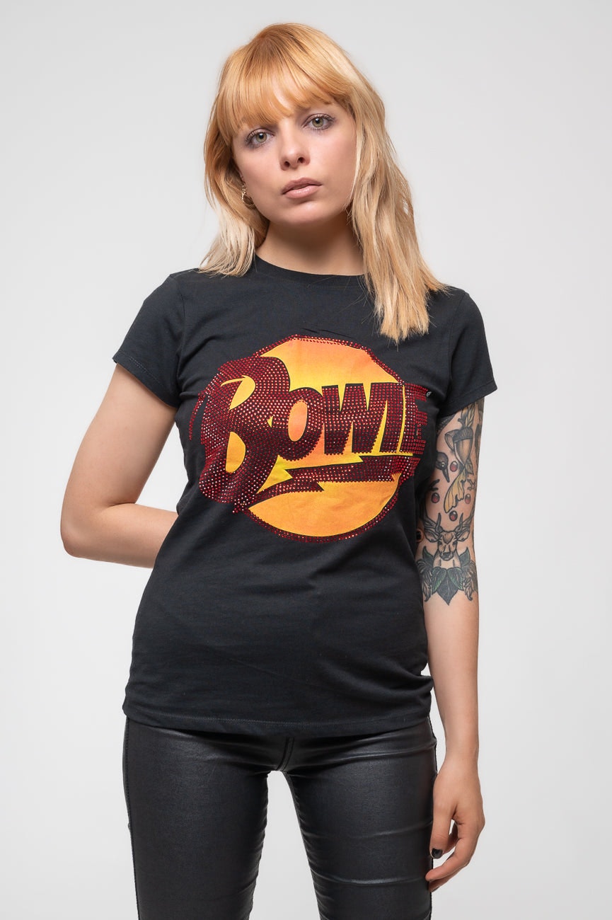 Paradiso Clothing Women's Black David Bowie Diamond Dogs Diamante Skinny T Shirt - Xl