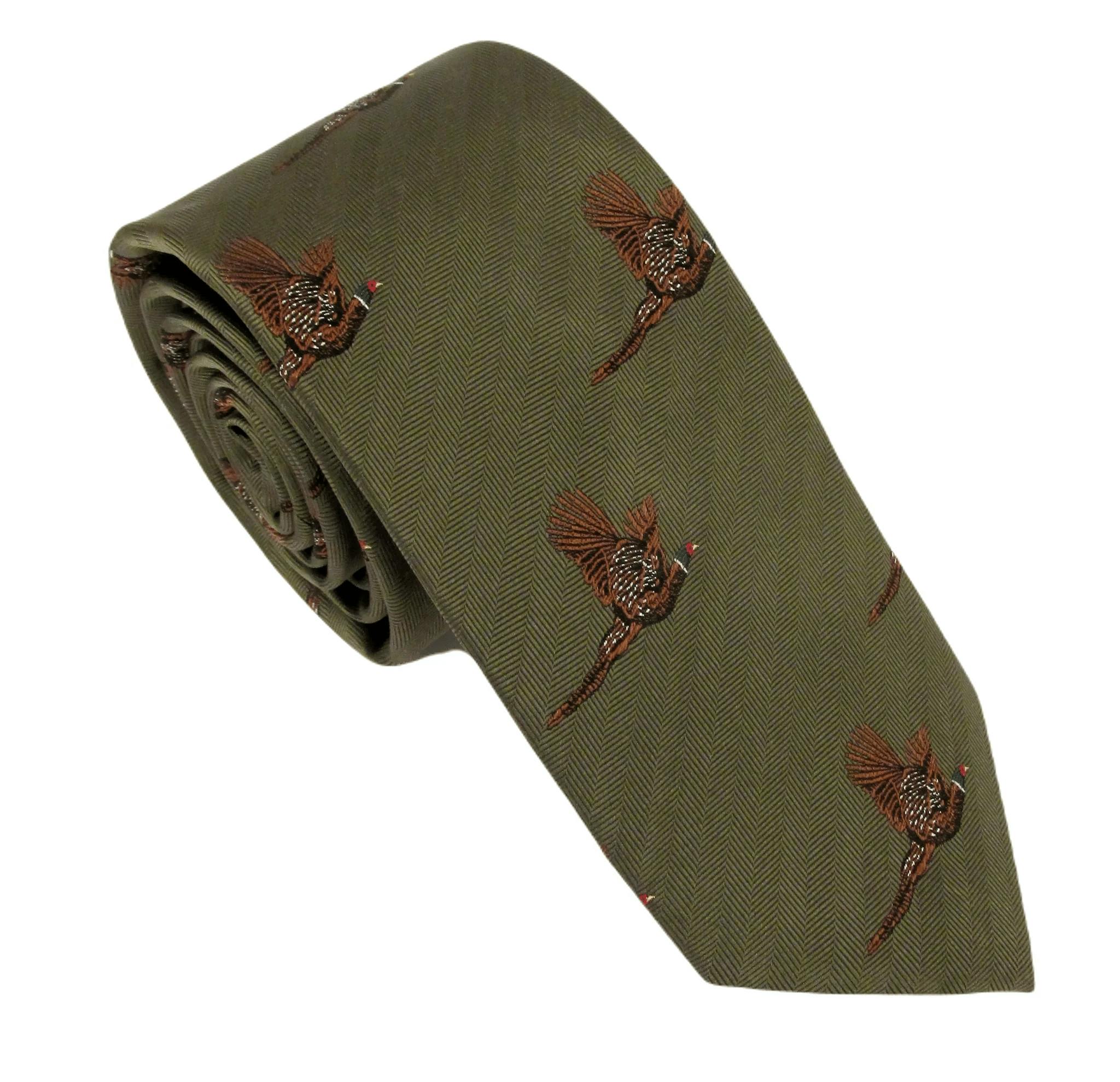 Claudio Lugli Green Flying Pheasant Country Silk Neck-Tie By Van Buck