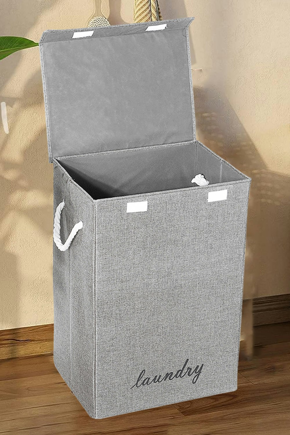 Rackhams Grey 72L Cotton And Linen Waterproof Foldable Laundry Baskets Laundry Hamper With Lid And Rope Handles