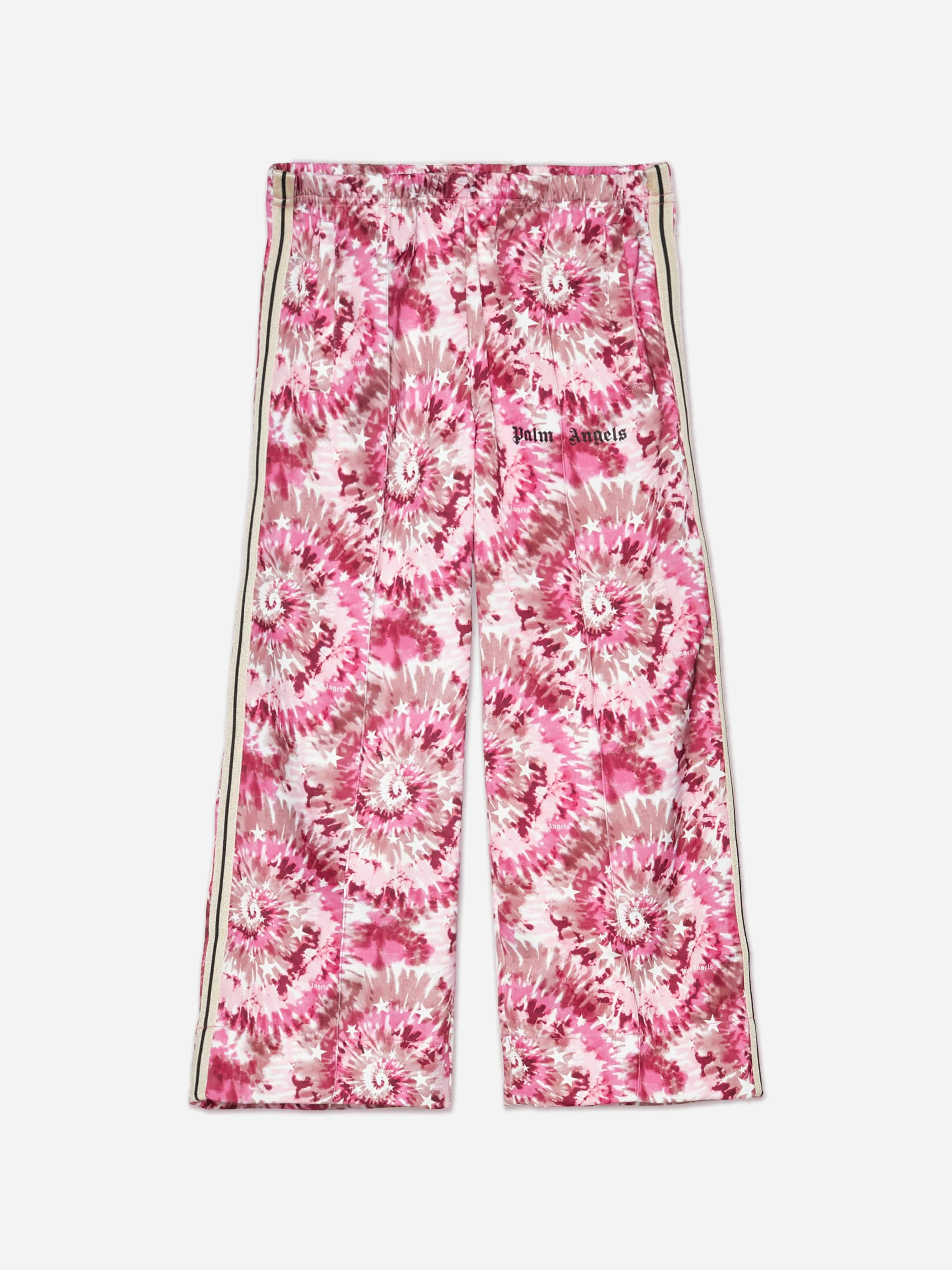 Palm Angels Girls Pink Aop Tie-Dye Wide Track Pants In - 10 Yrs