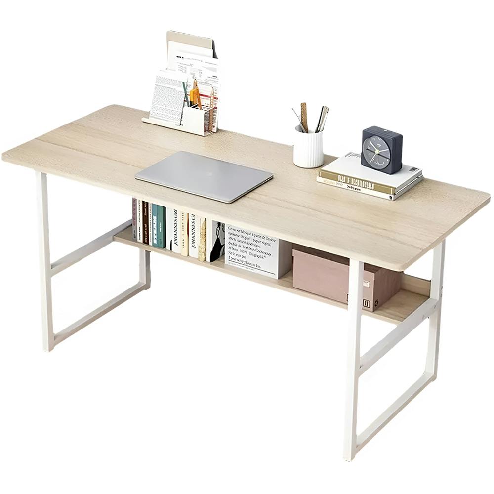 Rackhams White Home Office Computer Desk With Bookshelf Study Writing Workstation - Wood Composite+Metal - 1
