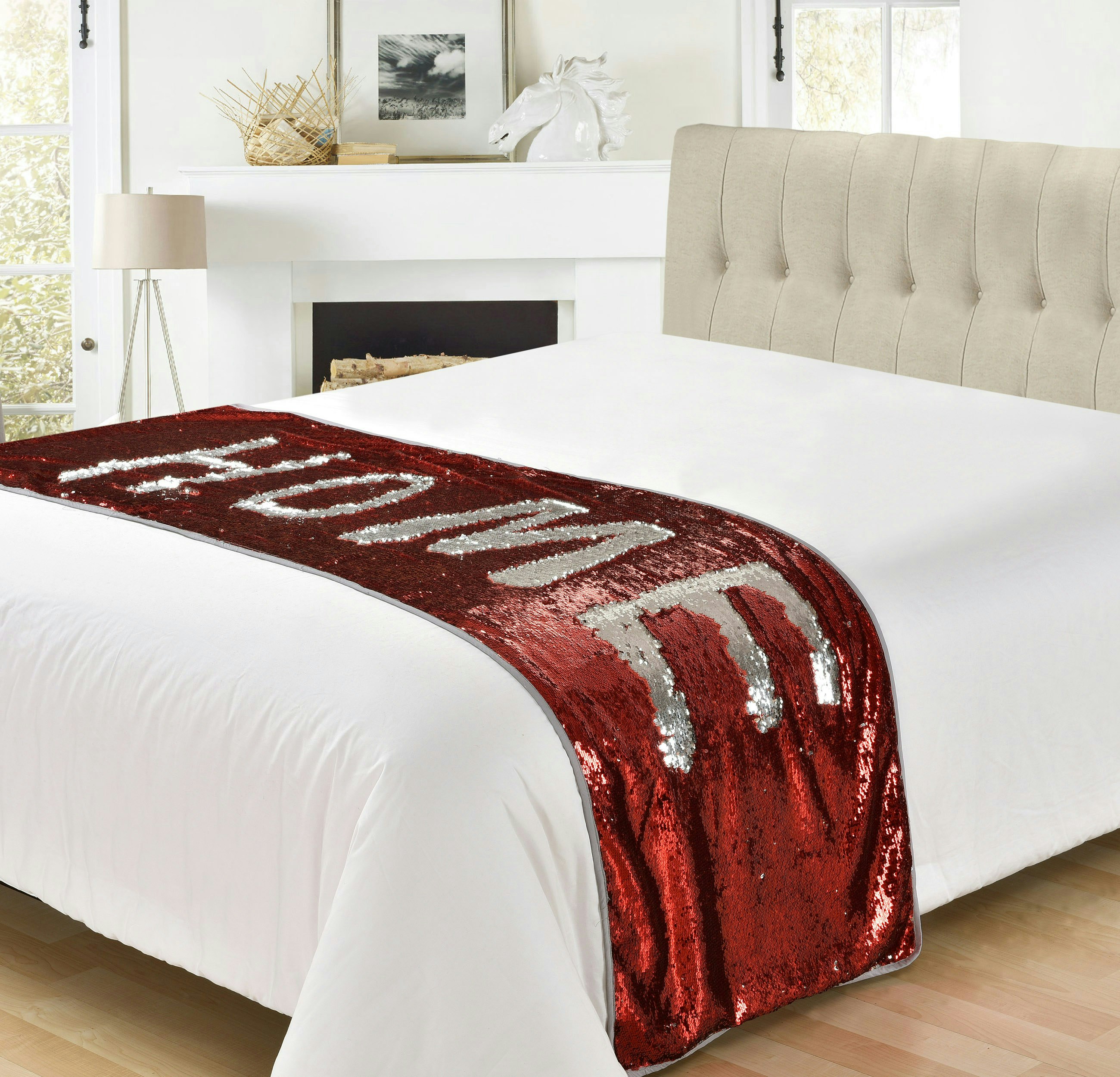 Rackhams Red Mermaid Sparkle Sequins Decorative Throw - 65Cm X 200Cm
