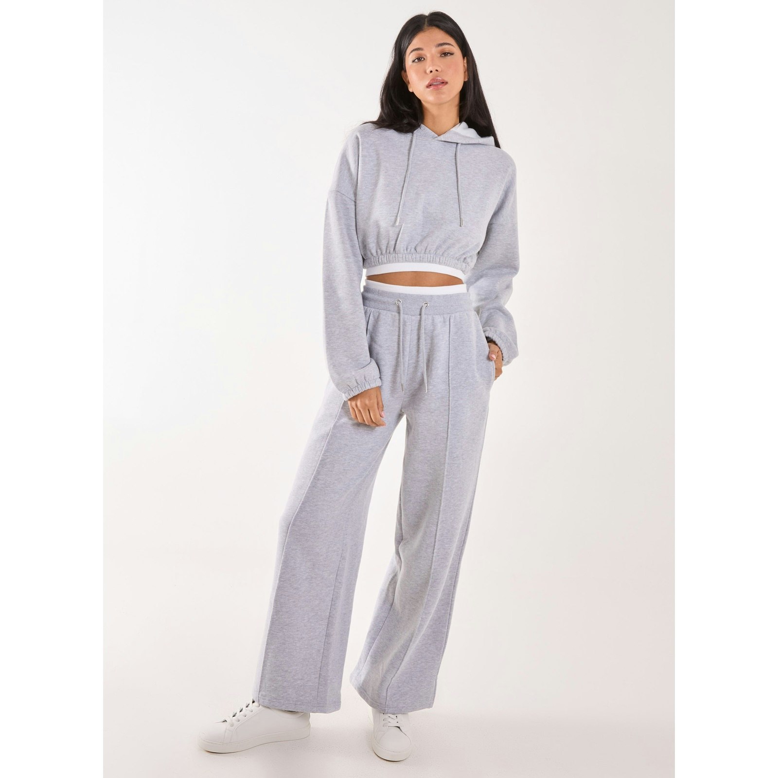Pink Vanilla Pink/Grey Vanilla Contrast Waist Band Wide Joggers - L