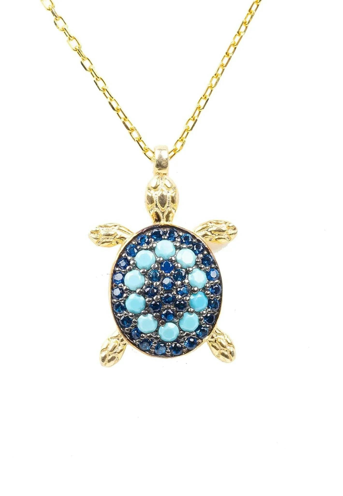 Latelita Turquoise/Blue/Gold Turtle Pendant Necklace