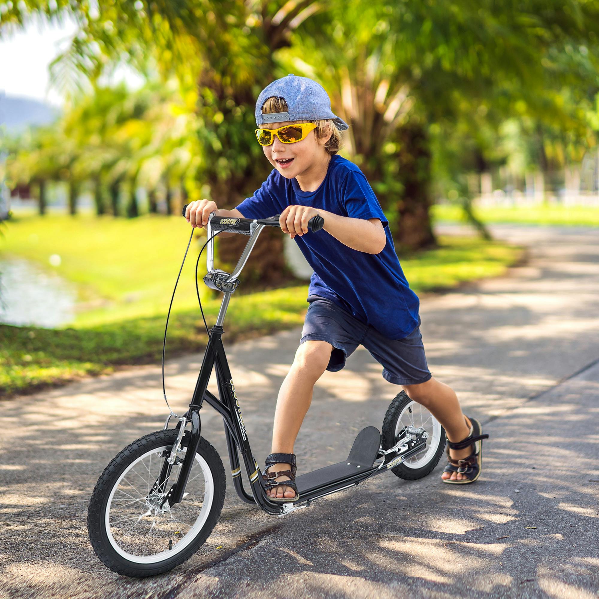 Homcom Teen Scooter Adjustable Height Dual Brakes Rubber Wheels Kickstand, Black - Image 4