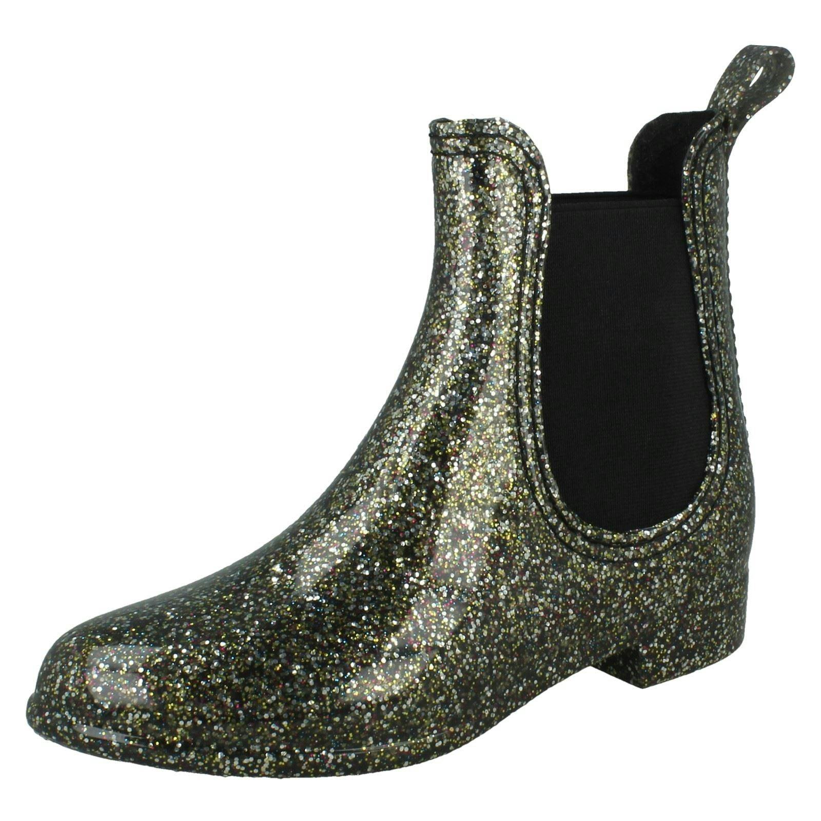 Spot On Girls Black Glitter Ankle Wellingtons X1262 - Uk 13 Child