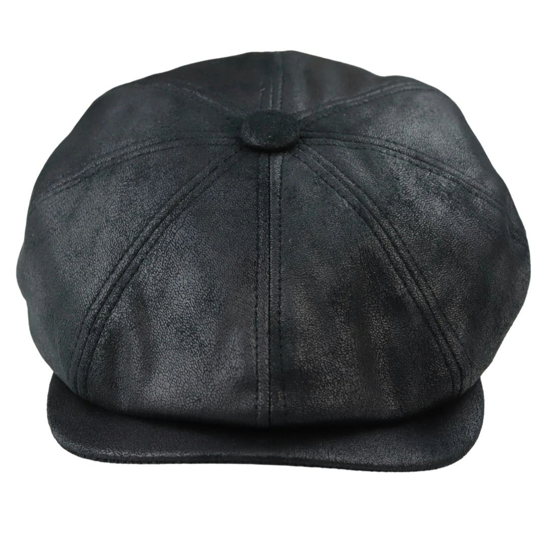 Major Men's Black/Brown 8 Panel Razor Baker Boy Hat Pu Leather Blinders Newsboy Flat Cap - S/M
